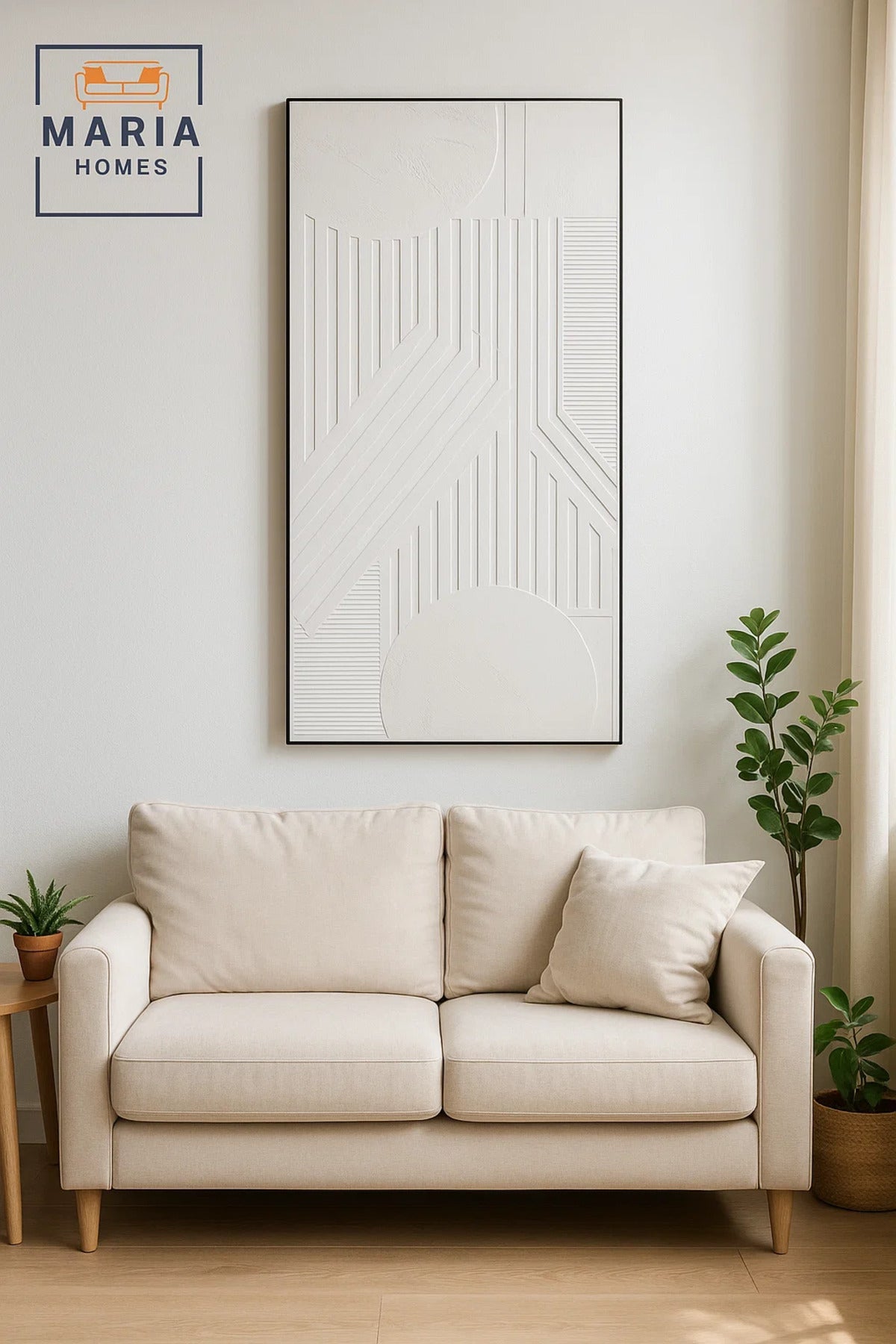 White Geometric Textured Wall Art Ð Modern Minimalist Canvas Decor for Living Room 140*70CM