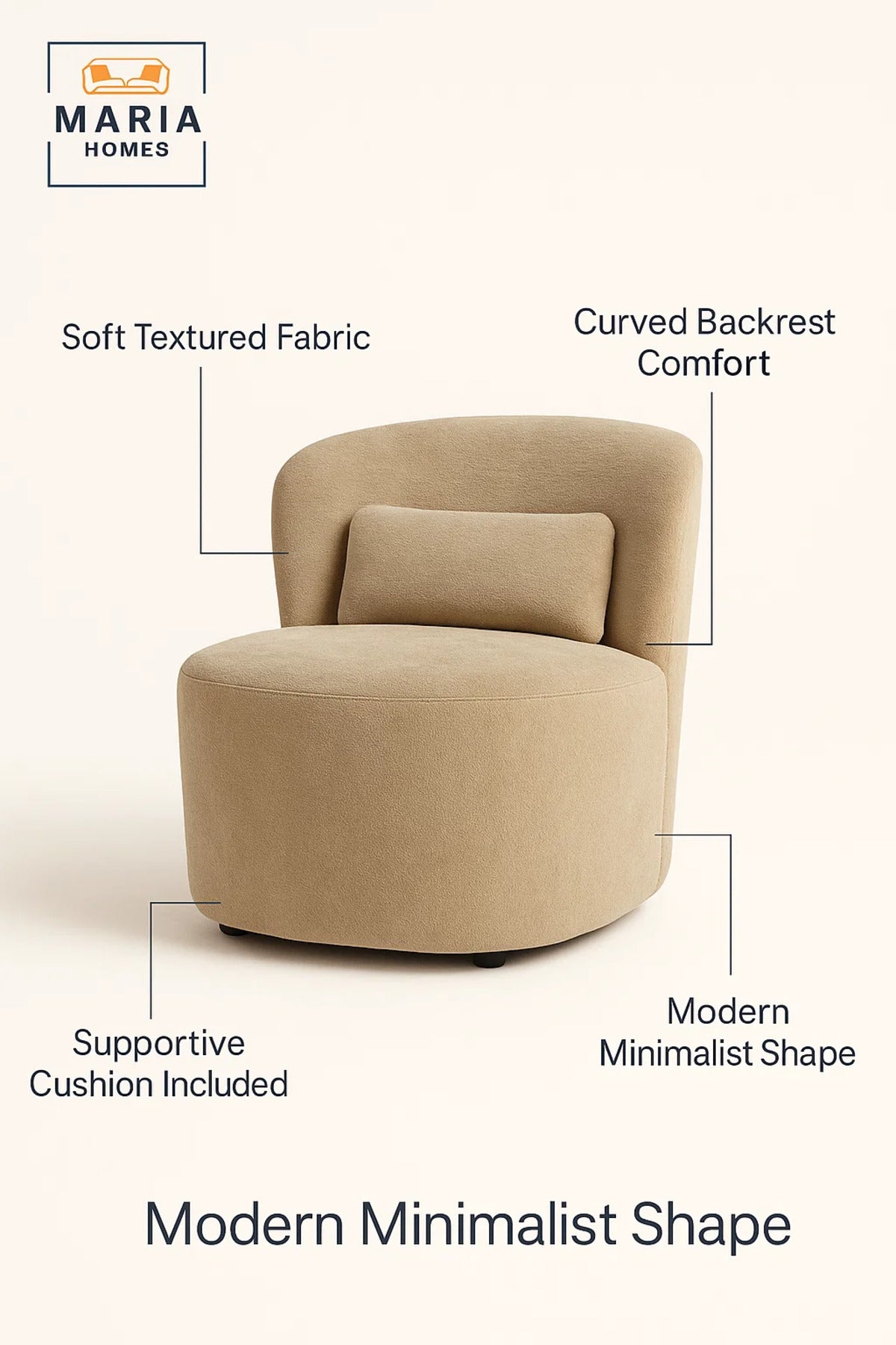 Modern Lounge Chair Ð Soft Beige Fabric Accent Chair with Back Cushion