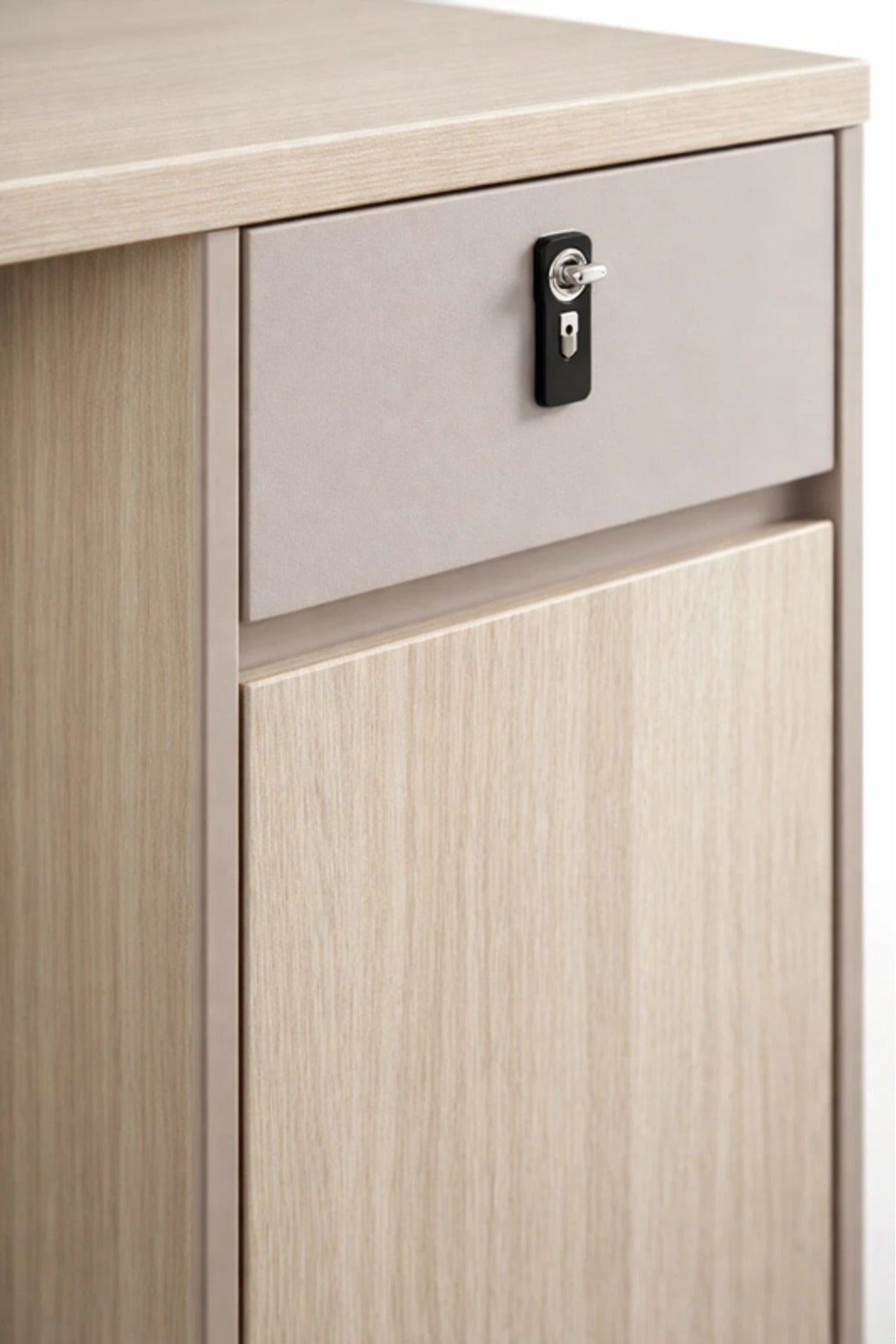 Modern Light Wood Office Desk with Storage Cabinet