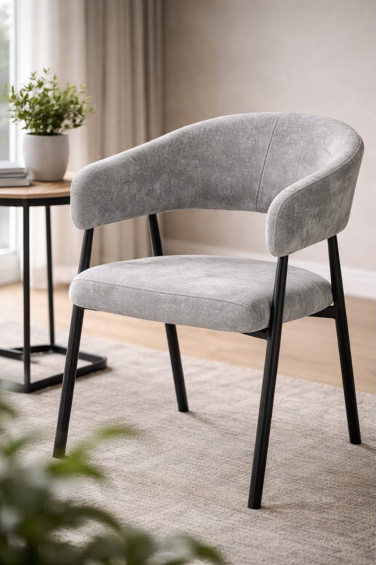 Light Grey Fabric Arm Dining Chair 84x47x46cm Modern light grey fabric Kitchen