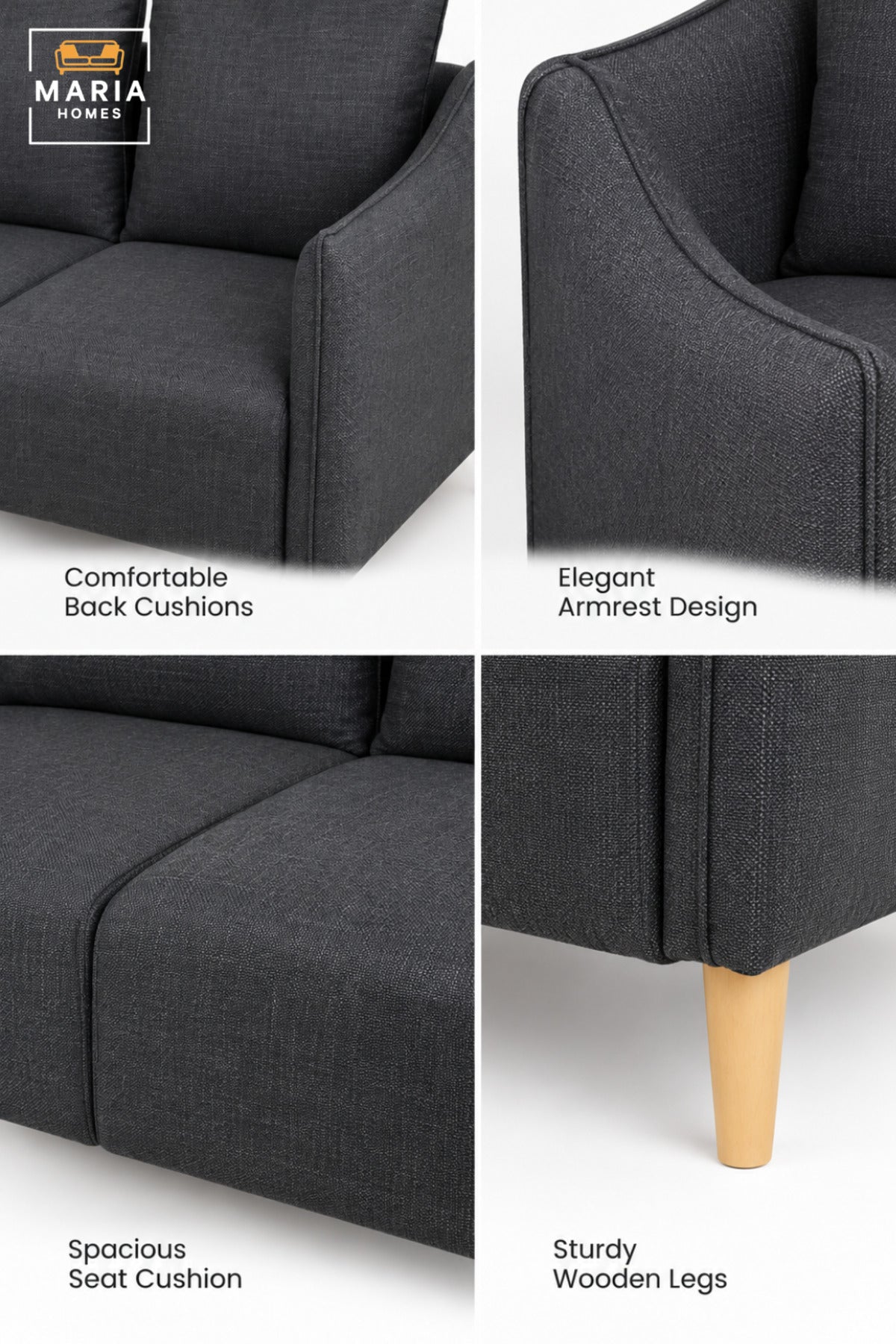 Modern 2 Seater Fabric Sofa with Soft Back Cushions, Comfortable Loveseat with Armrests and Wooden Legs for Living Room, Bedroom & Lounge
