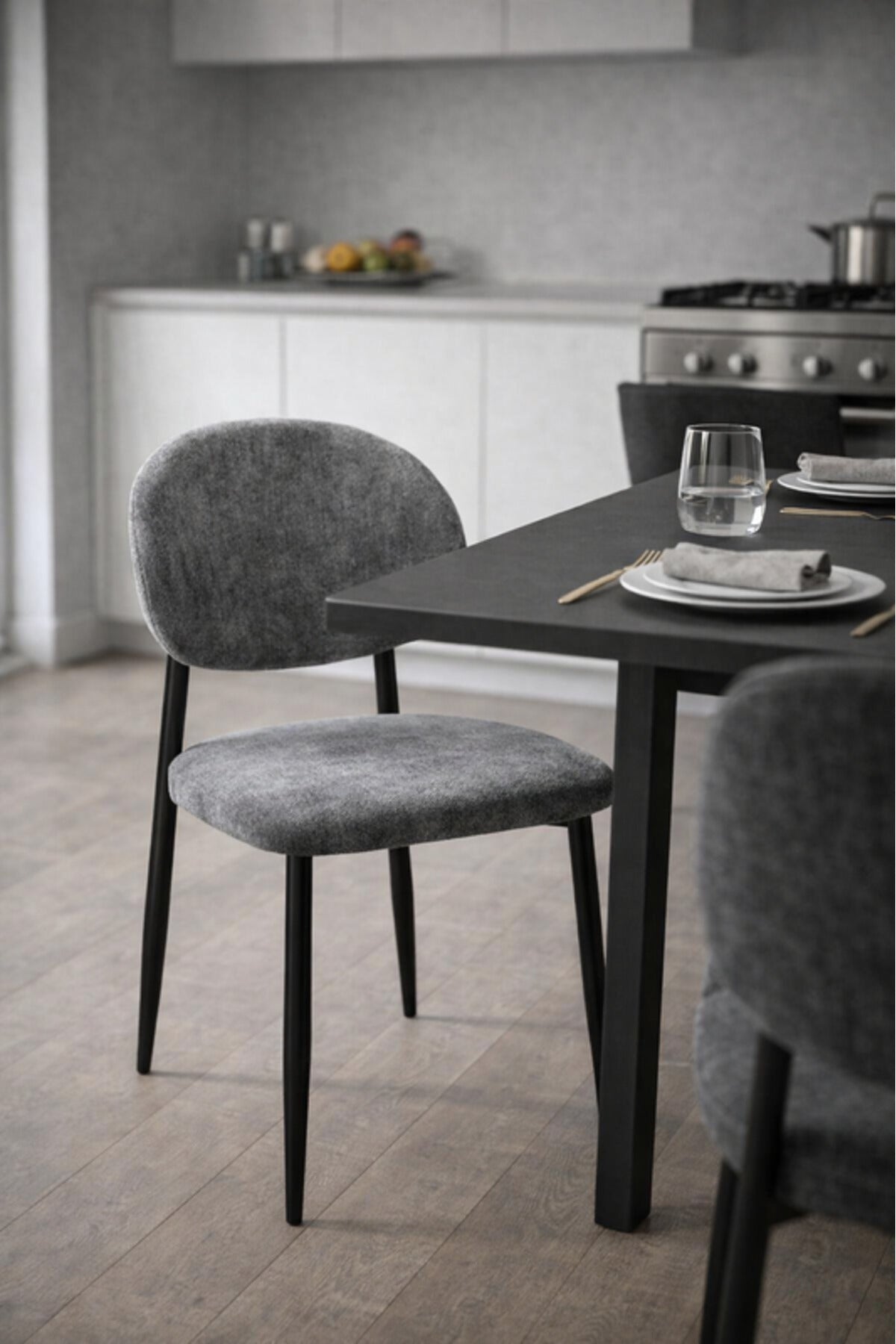 Modern Dark Grey Upholstered Dining Chair with Metal Legs modern dark grey Kitchen