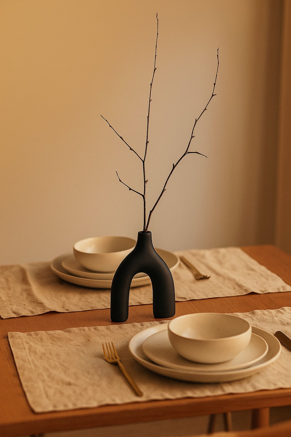 Black Ceramic U-Shaped Vase Ð Modern Minimalist Decorative Sculpture