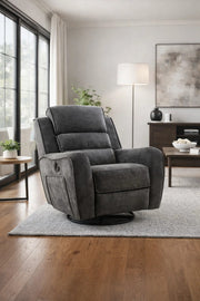 Premium Dark Grey Swivel Rocker Recliner Chair with Side Pockets for Ultimate Home Comfort