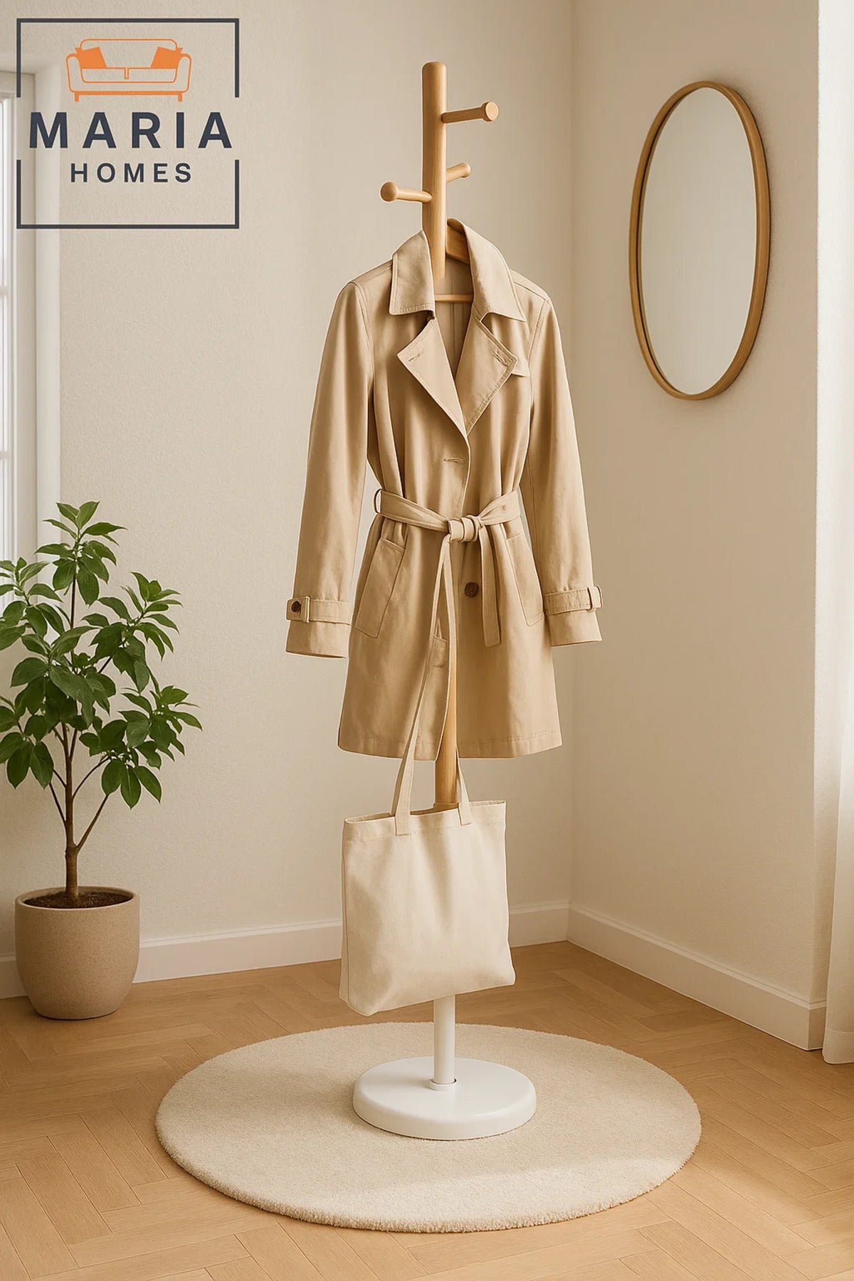 Minimalist Wood and Metal Coat Rack with Side Peg Hooks