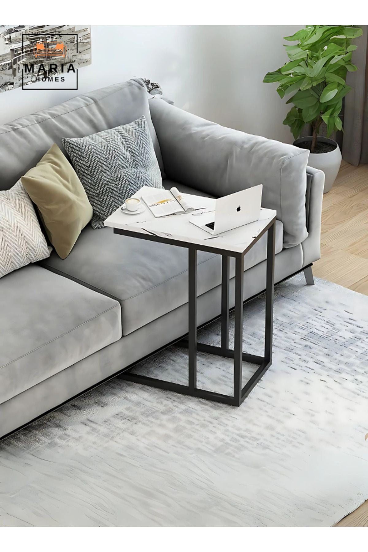 Elegant C-Shaped Marble Side Table - 60x48x30 cm | Stylish & Space-Saving Accent Table for Any Room
