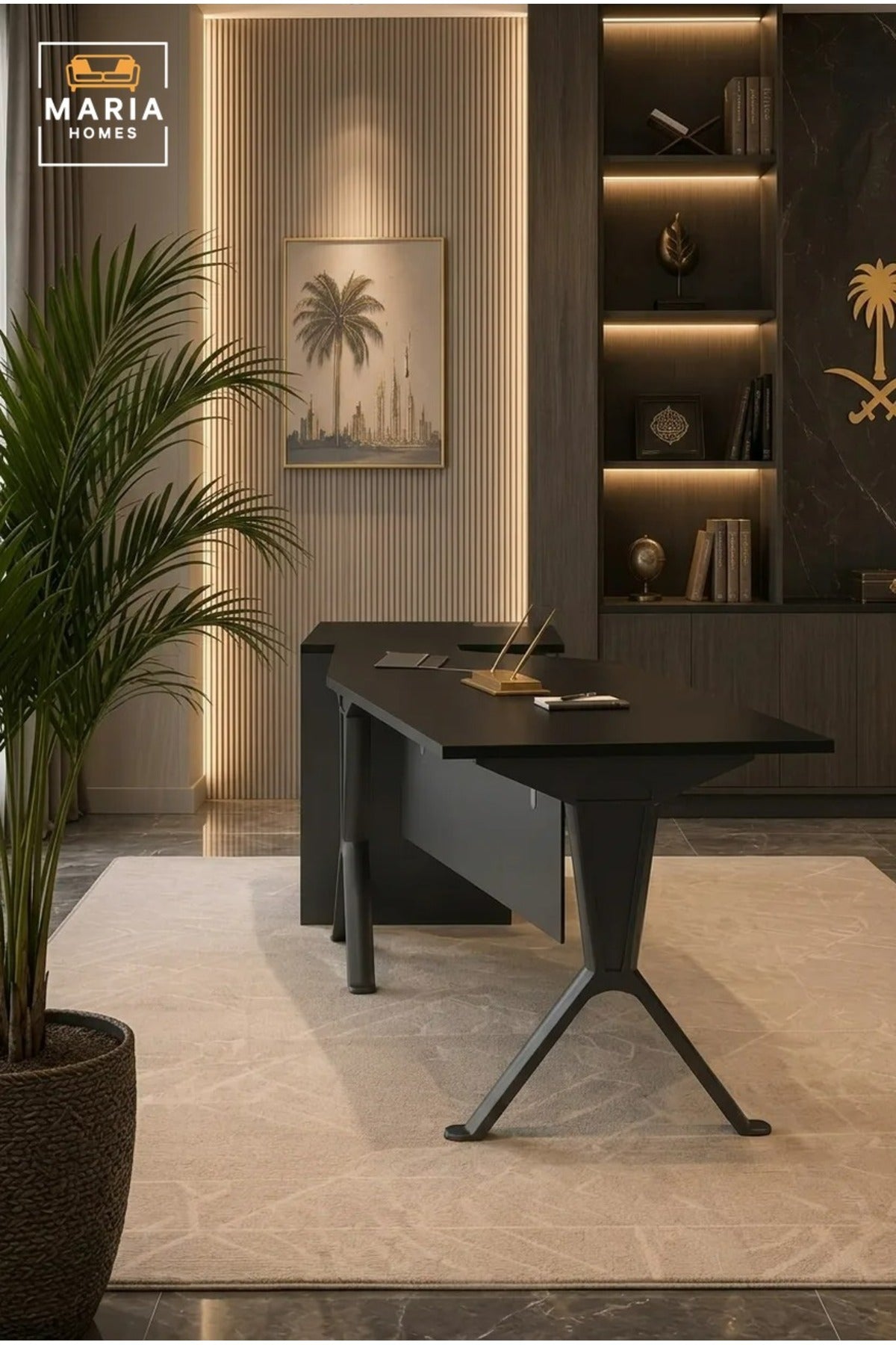 Modern Executive Office Desk with Side Storage Cabinet √ê Contemporary Manager Workstation Desk