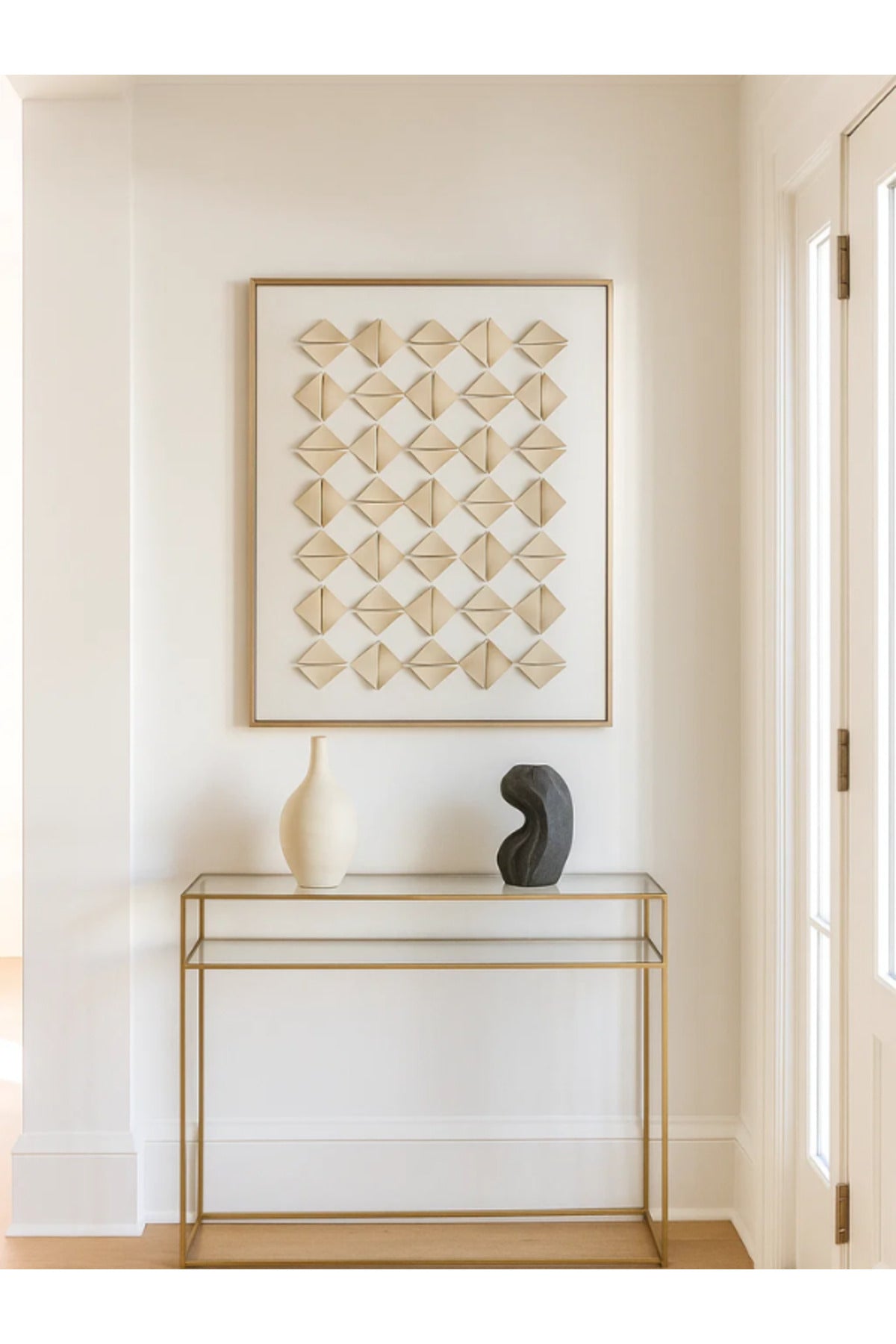 Modern Geometric Wall Art Ð 120_80 cm Beige 3D Pattern Framed Canvas for Home DŽcor