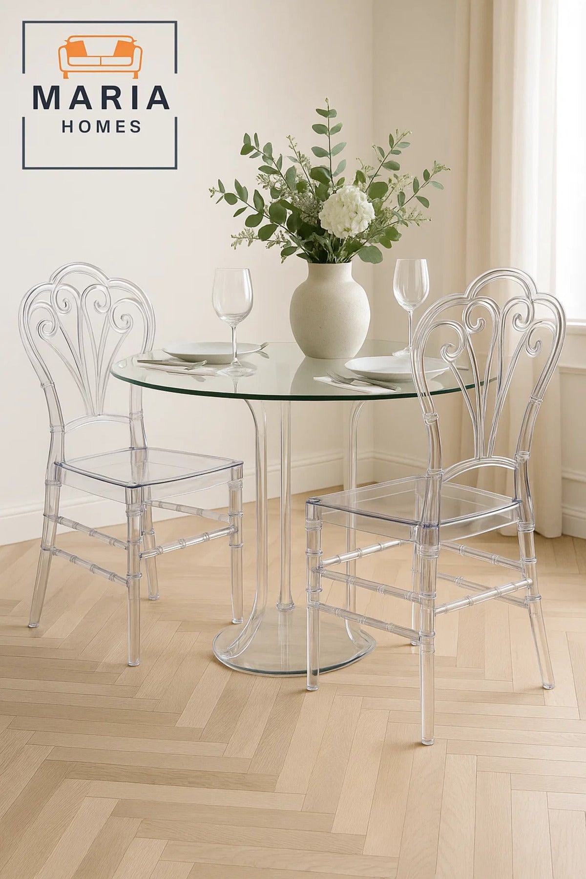 Clear Acrylic Swirl Back Chair Ð Elegant Transparent Plastic Chair for Weddings, Events, or Dining