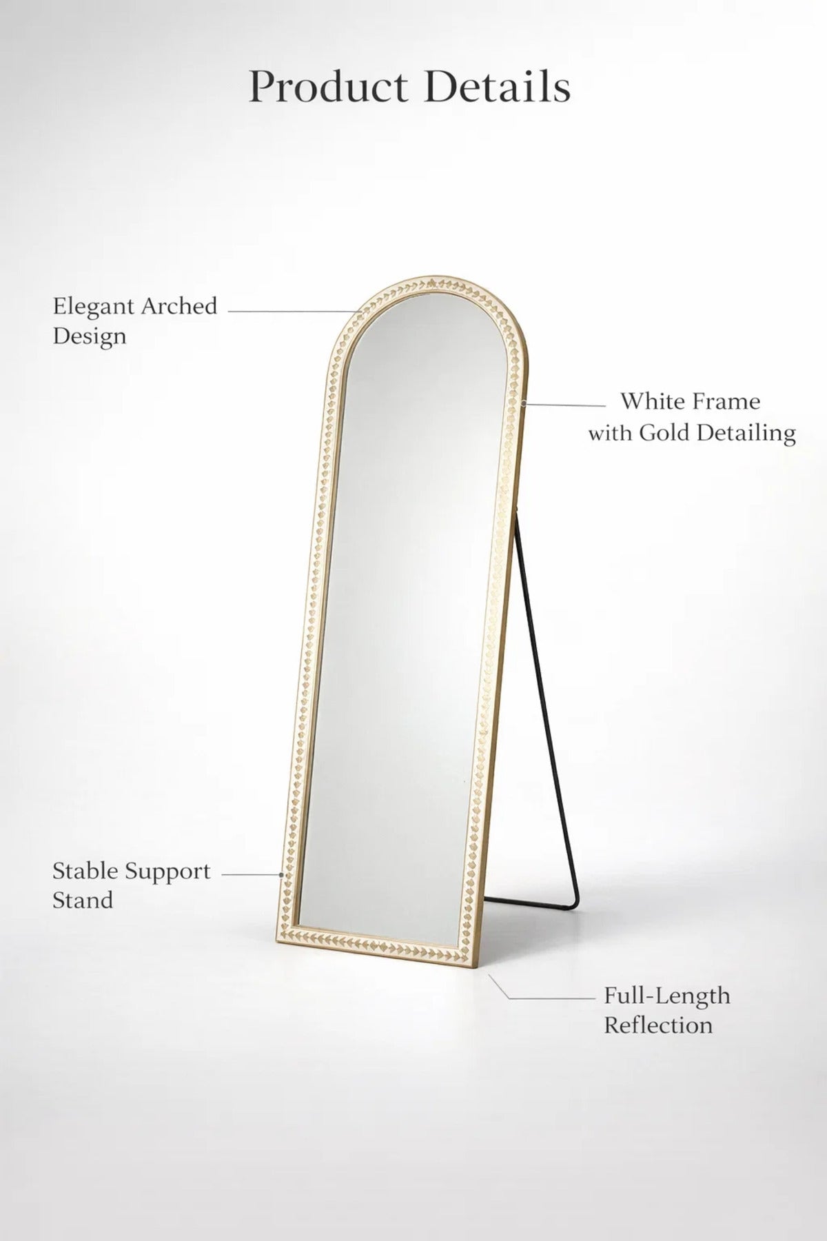Arched Full Length Mirror White and Gold Frame 160x60cm Bedroom Decor