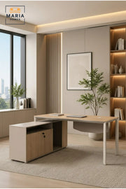 Modern Executive Office Desk with Side Storage Cabinet √ê Wooden Computer Workstation Desk