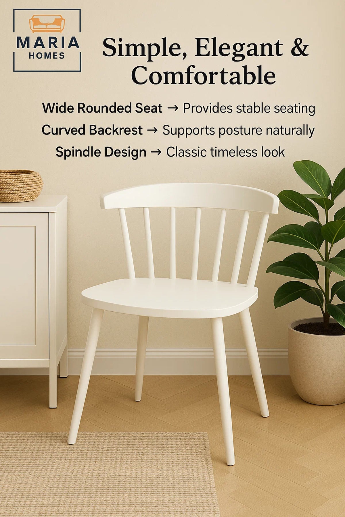White Wooden Dining Chair with Spindle Back Ð Minimalist Scandinavian Style Seating