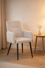 Off-White Armchair with Black Metal Legs, 90x55x47 CM off white armchair Dining Room