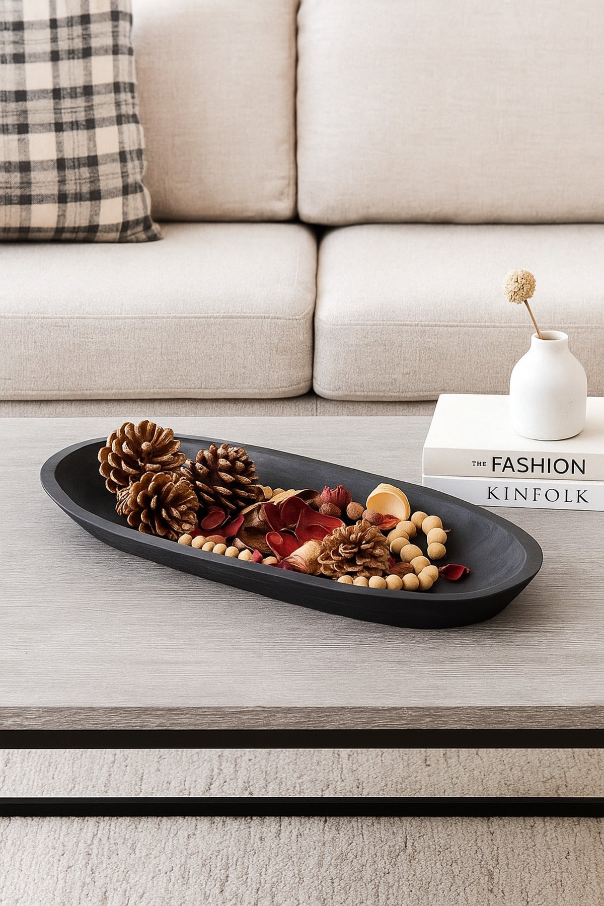 Black Wooden Elongated Decorative Tray Ð Modern Table Centerpiece