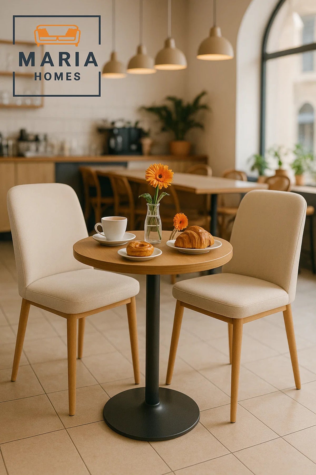 Beige Upholstered Dining Chair with Wooden Legs Ð Elegant Padded Chair for Home or Office