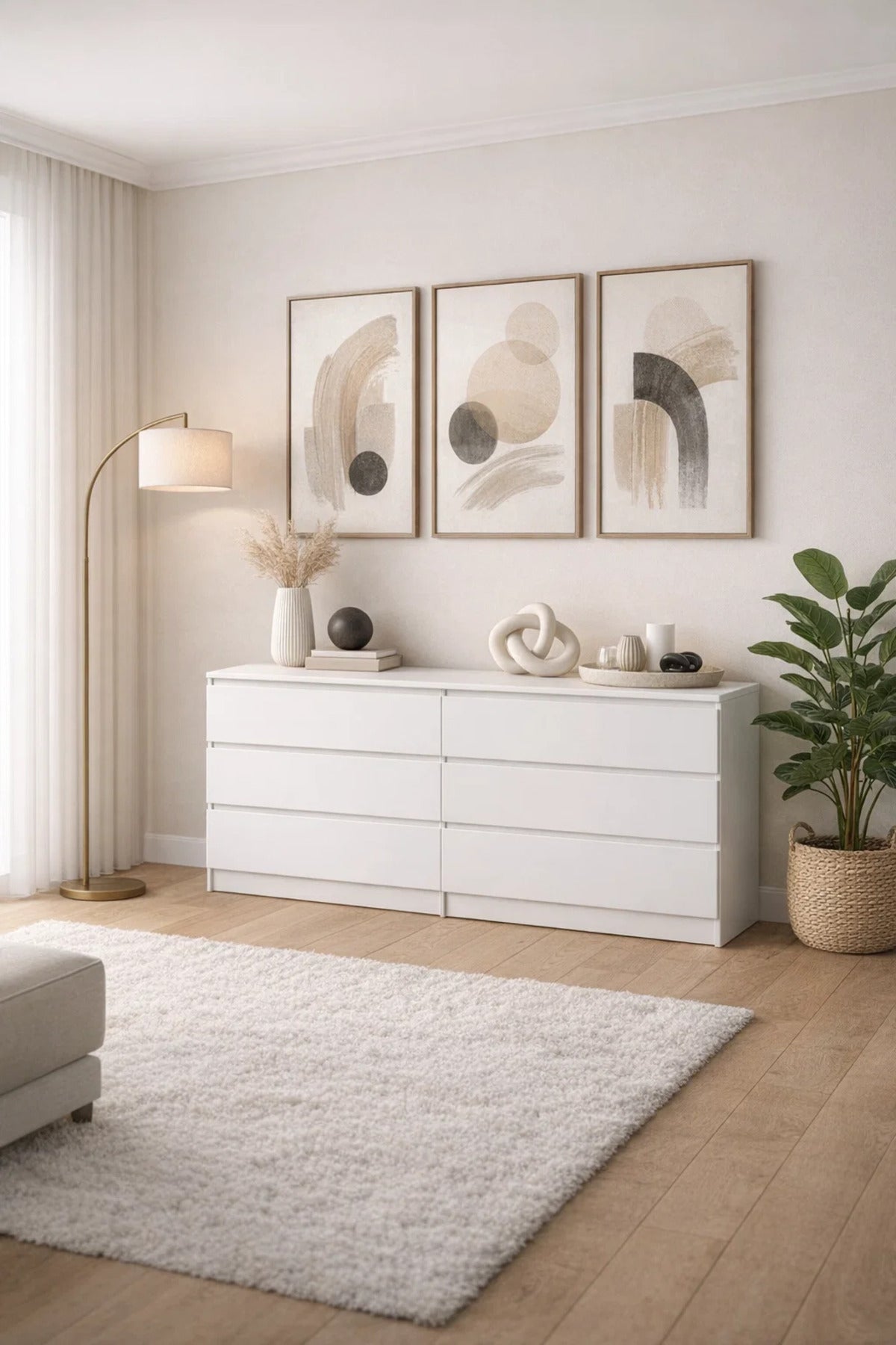 Modern White 6-Drawer Storage Cabinet Dresser for Bedroom Living Room 160x50x80cm Large Chest