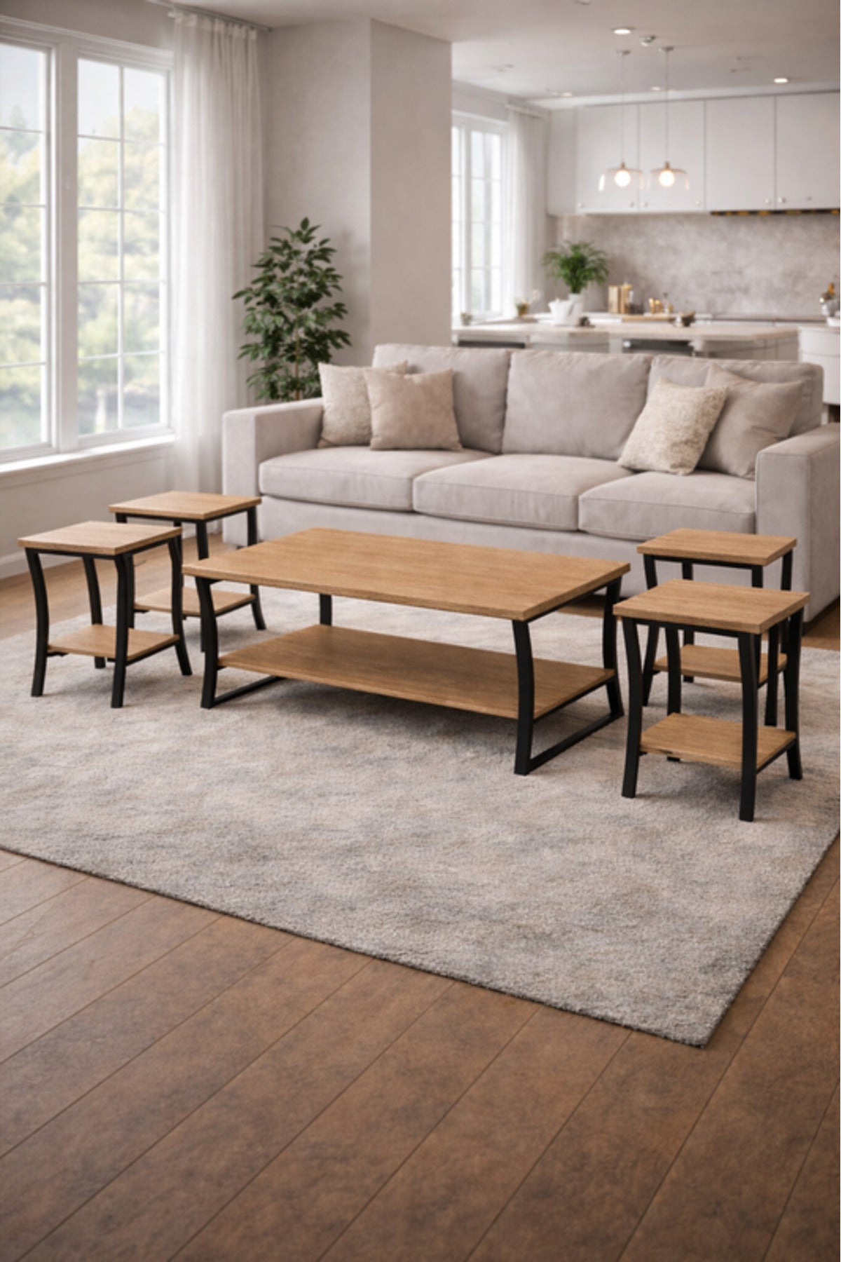 Wood 1+4 Coffee Table Set √ê Elegant Wood Design with 1 Large and 4 Side Tables