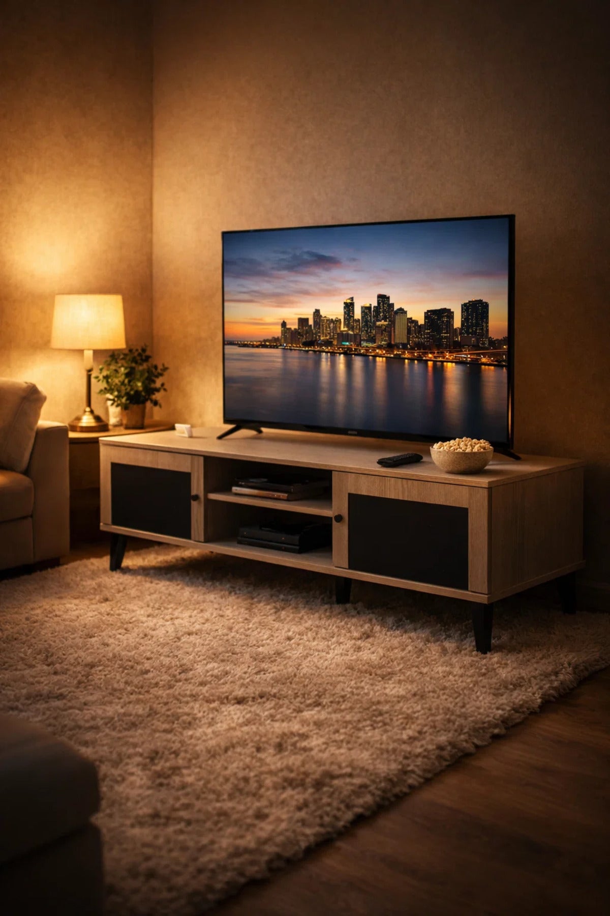Modern Beige TV Stand Media Console with Storage Cabinet and Shelves for Living Room 160cm Width