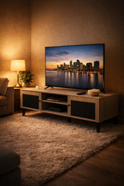 Modern Beige TV Stand Media Console with Storage Cabinet and Shelves for Living Room 160cm Width