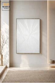 Modern White Geometric Textured Wall Art – Abstract 3D Framed Canvas for Contemporary Interior Décor