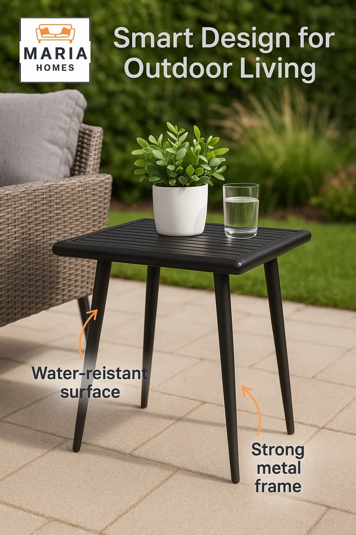Black Square Outdoor Table with Slatted Top and Tapered Legs-size 75*70*70CM