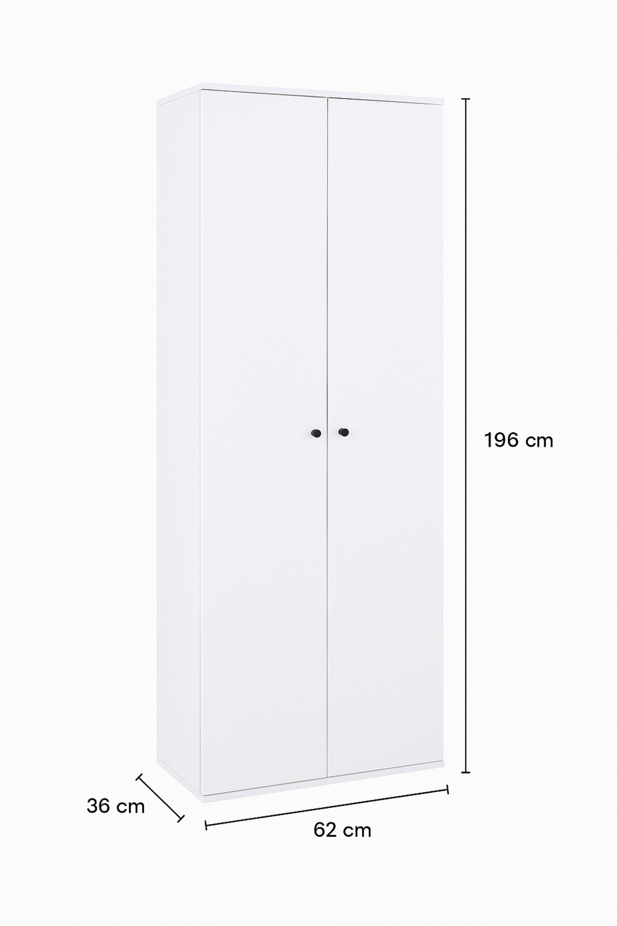 Modern White Wardrobe Cabinet √ê 196_62_36 cm | Sleek 2-Door Storage Cupboard for Bedroom or Office