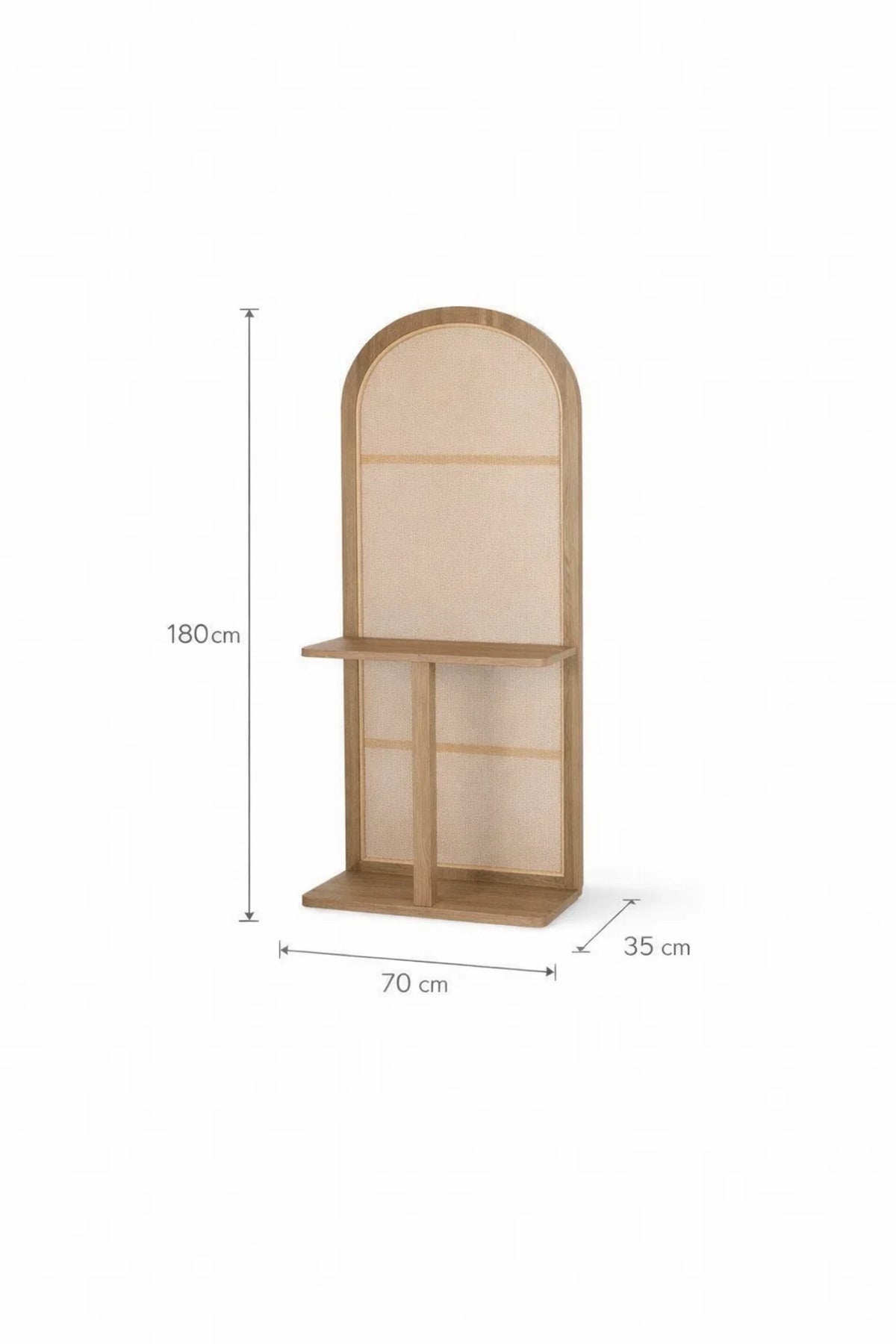 Modern Arched Orginizer Rack with Cane Panel and Brown Wood Frame
