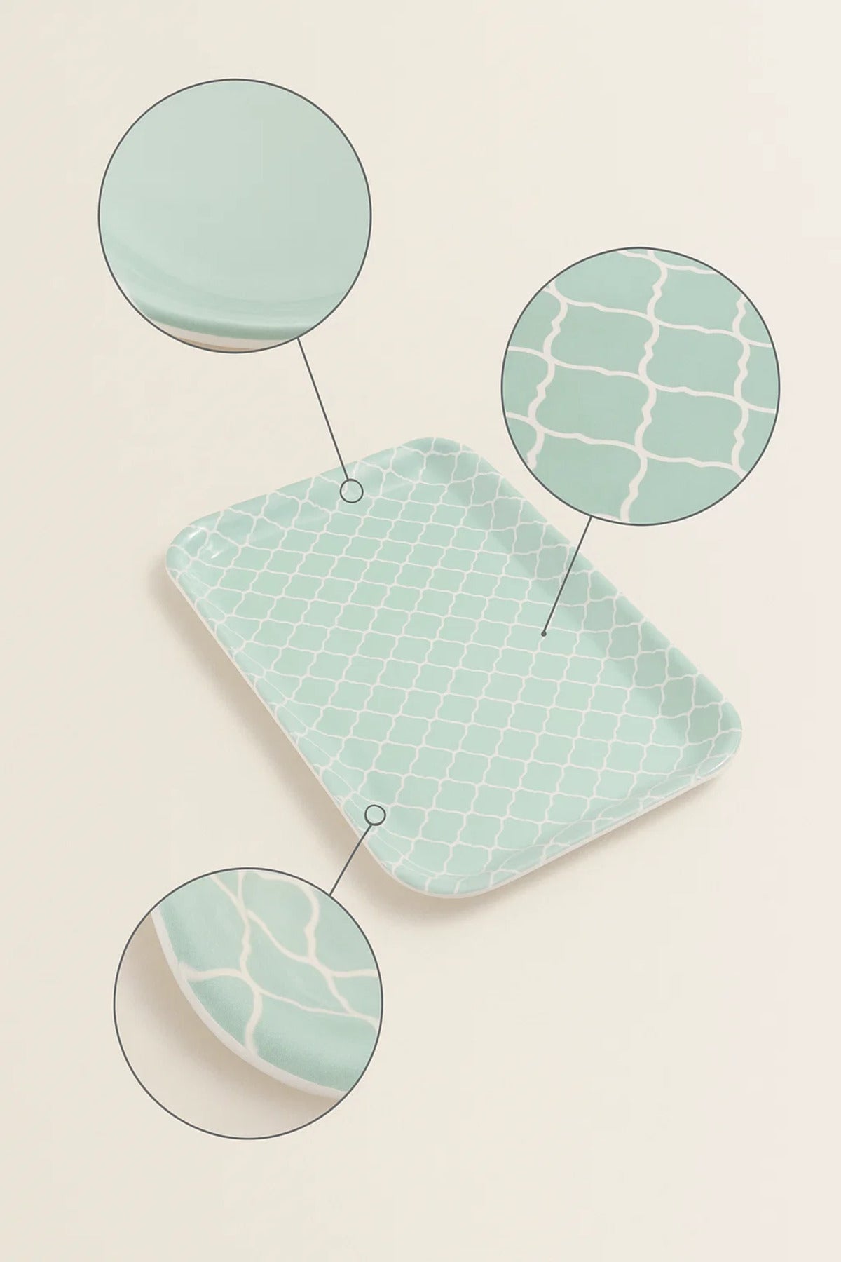 Rectangular Plastic Serving Tray with Mint Green Lattice Pattern