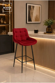 Modern Velvet Counter Stool with Tufted Upholstery, Curved Backrest and Metal Frame