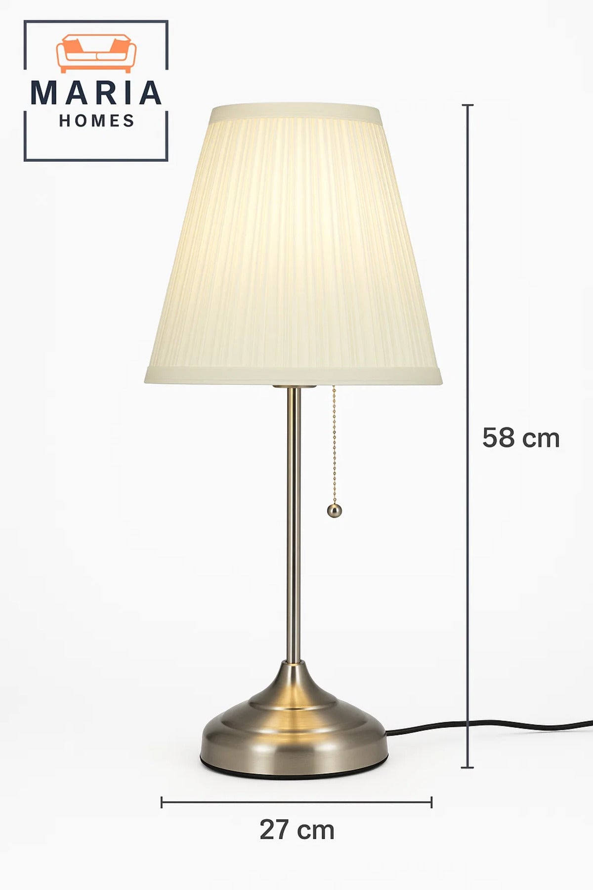 Classic Metal Table Lamp with Pleated Shade Ð Ideal for Bedroom or Hallway