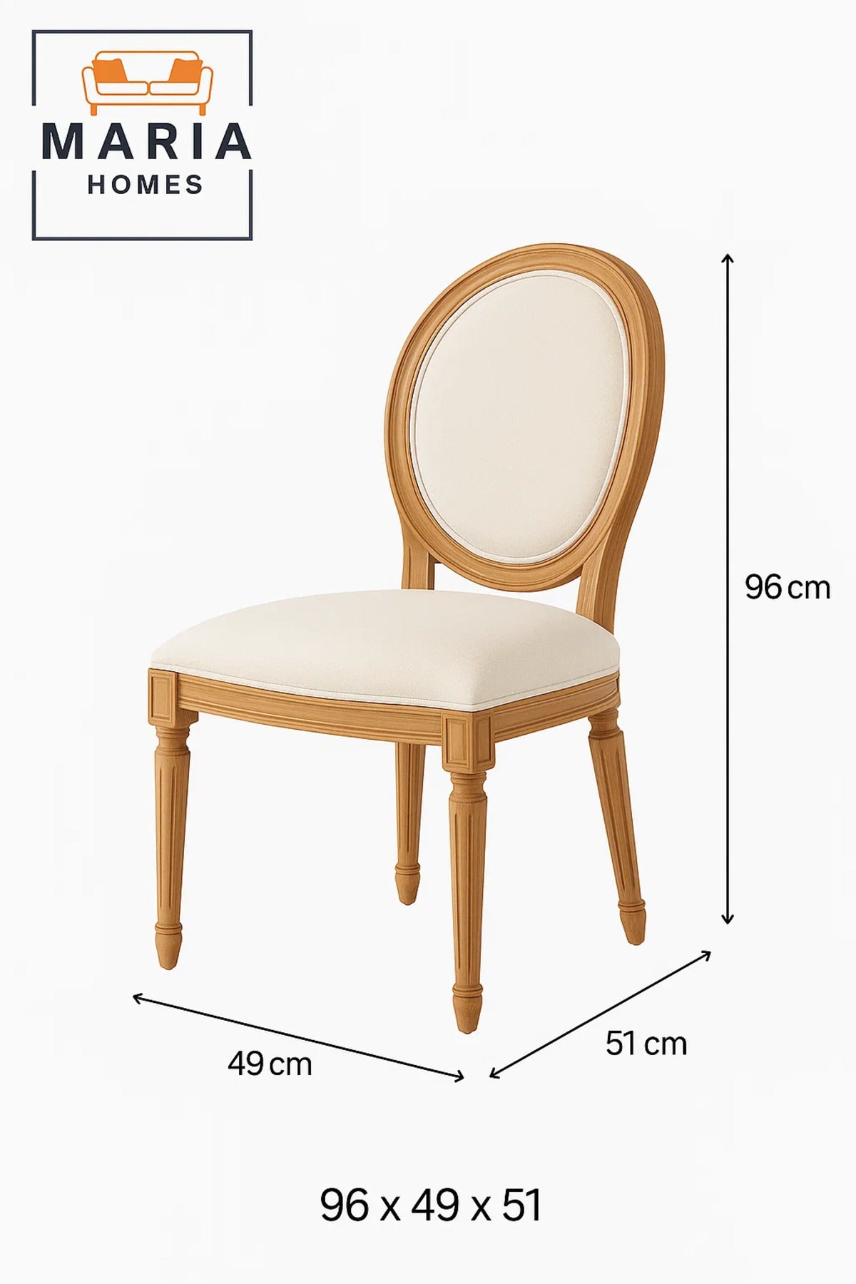 Classic Round Back Upholstered Chair Ð Solid Wood Frame with Cream Linen Seat for Elegant Interiors