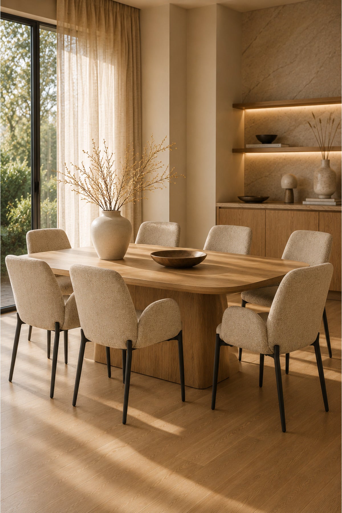 Modern Beige Upholstered Dining Chair with Black Metal Legs √ê Luxury Scandinavian