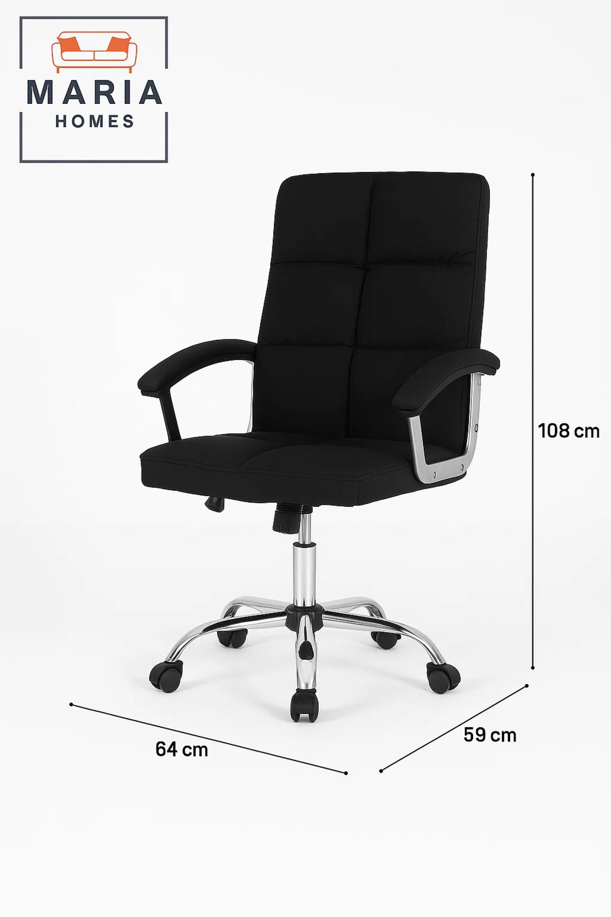 Black Padded Office Chair with Adjustable Height and Armrests Ð Comfortable Seating for Daily Use