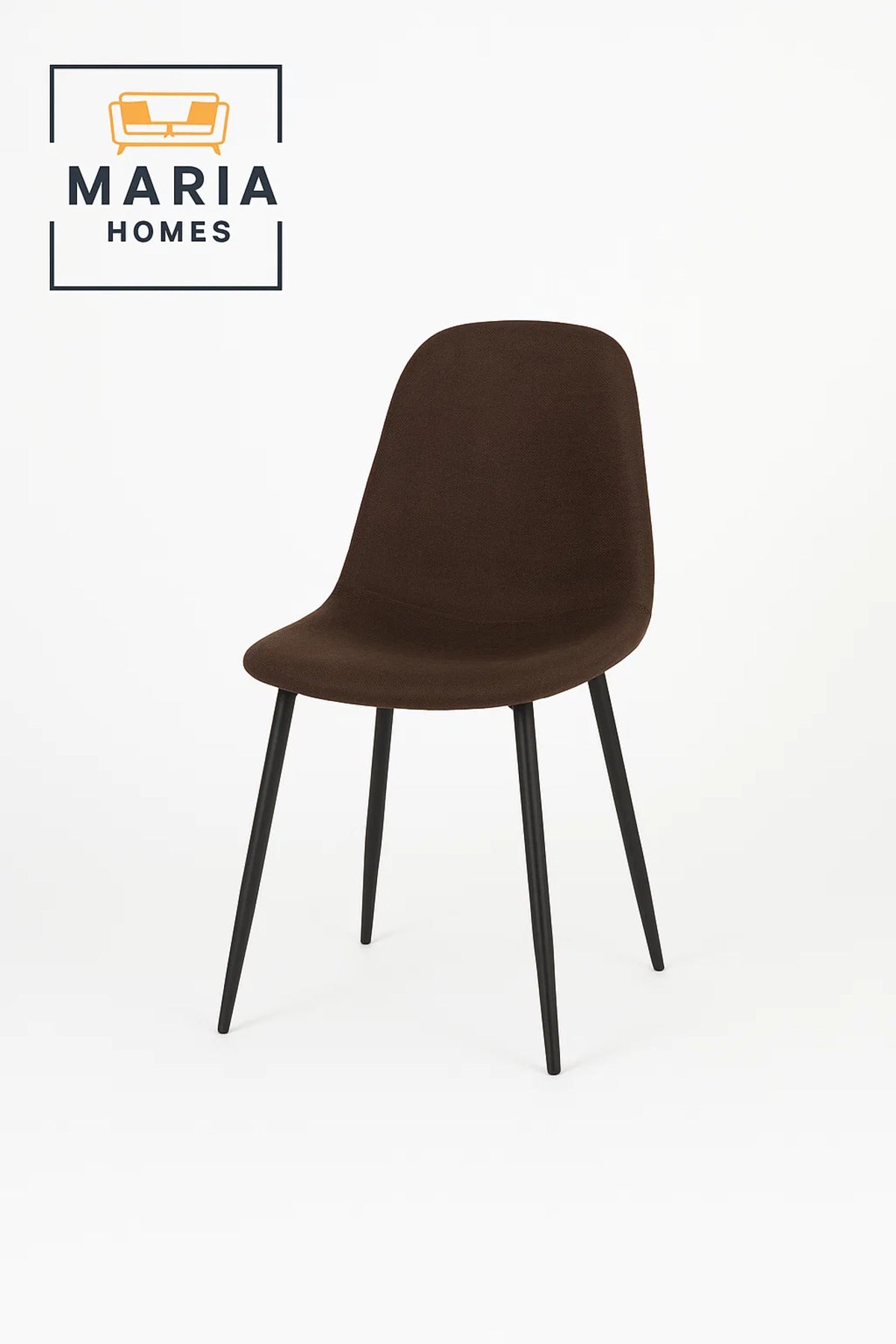 Modern Brown Fabric Dining Chair with Black Metal Legs