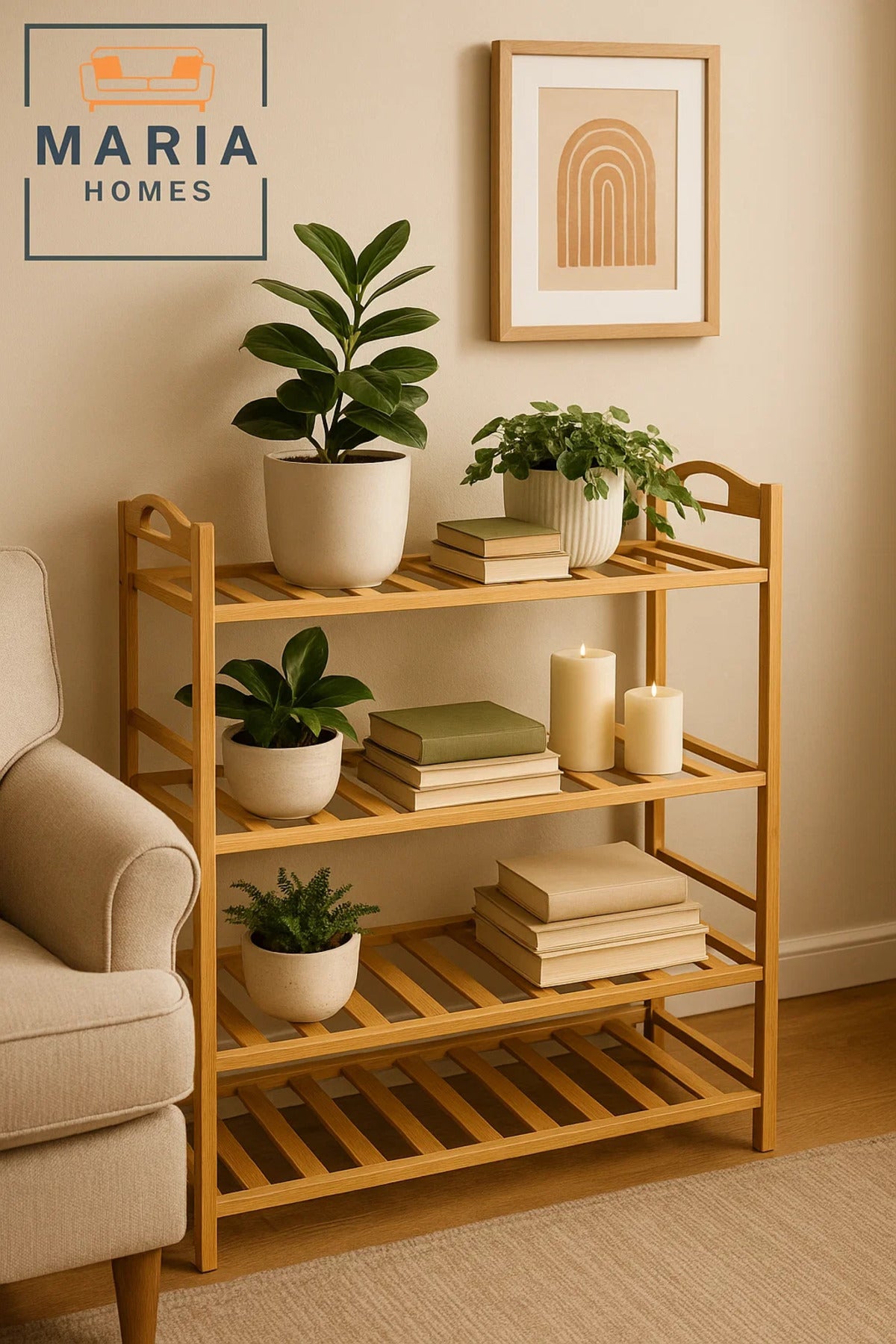 4-Tier Natural Bamboo Shoe Organizer Shelf for Hallway, Entryway, Bedroom or Closet Storage