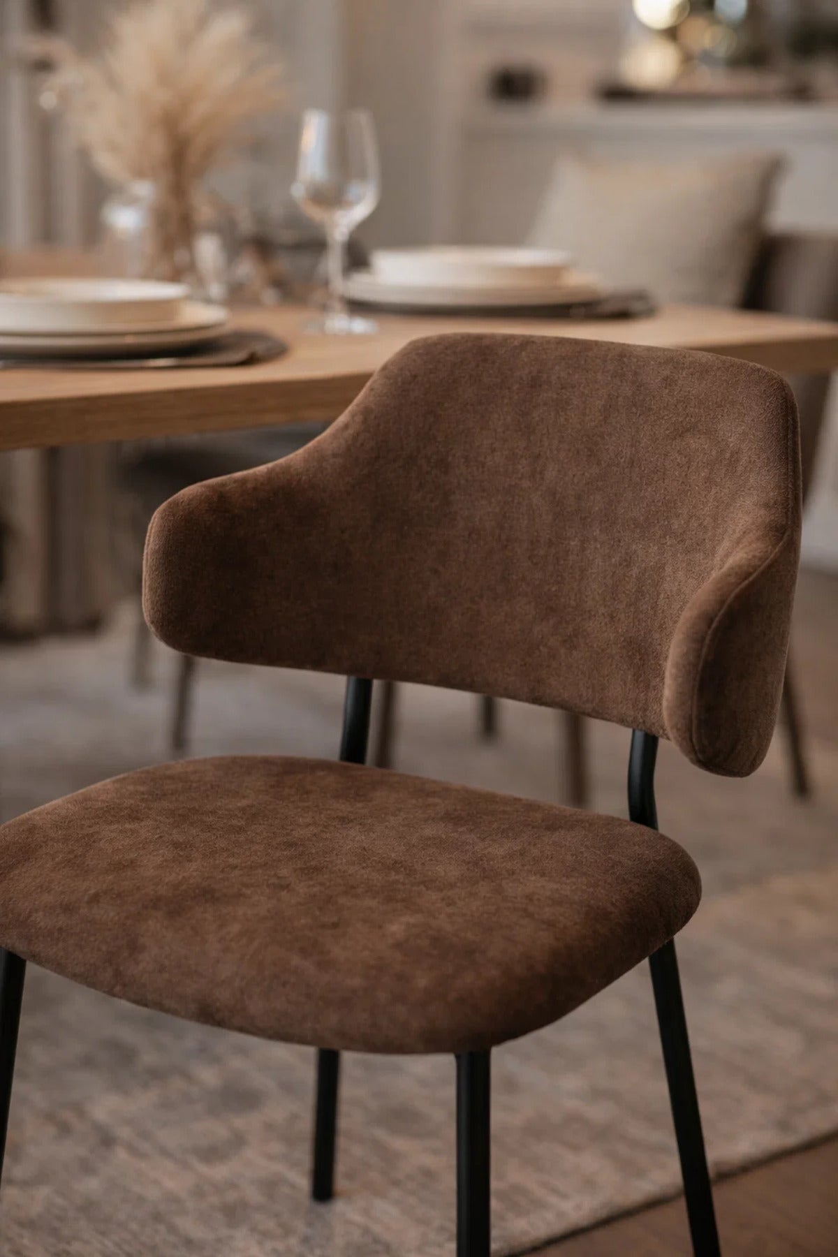 Brown Upholstered Dining Chair with Metal Legs 82cm Height Modern brown upholstered
