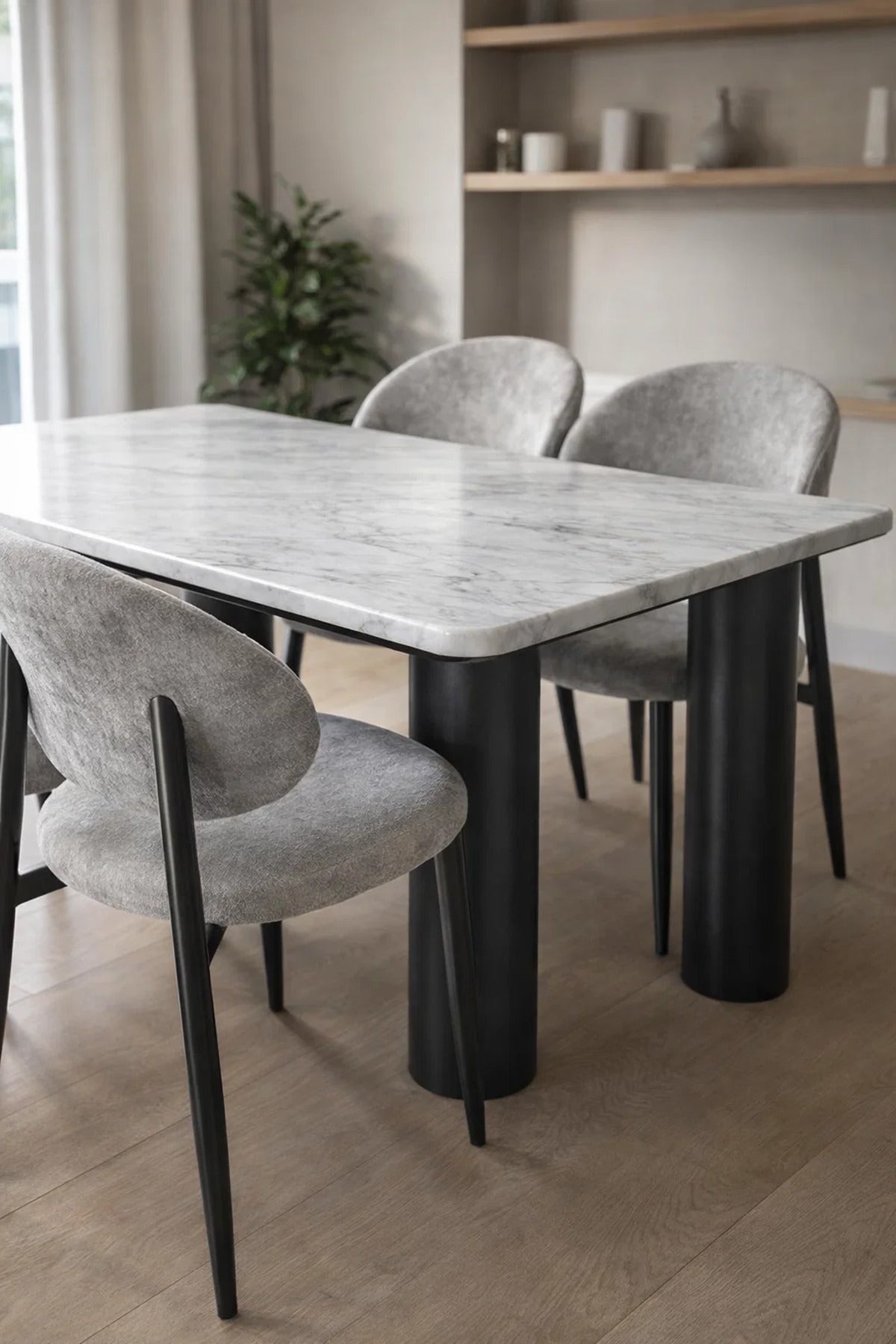 Modern Marble Top Dining Table Set with 4 Upholstered Chairs 160x90x75cm modern marble