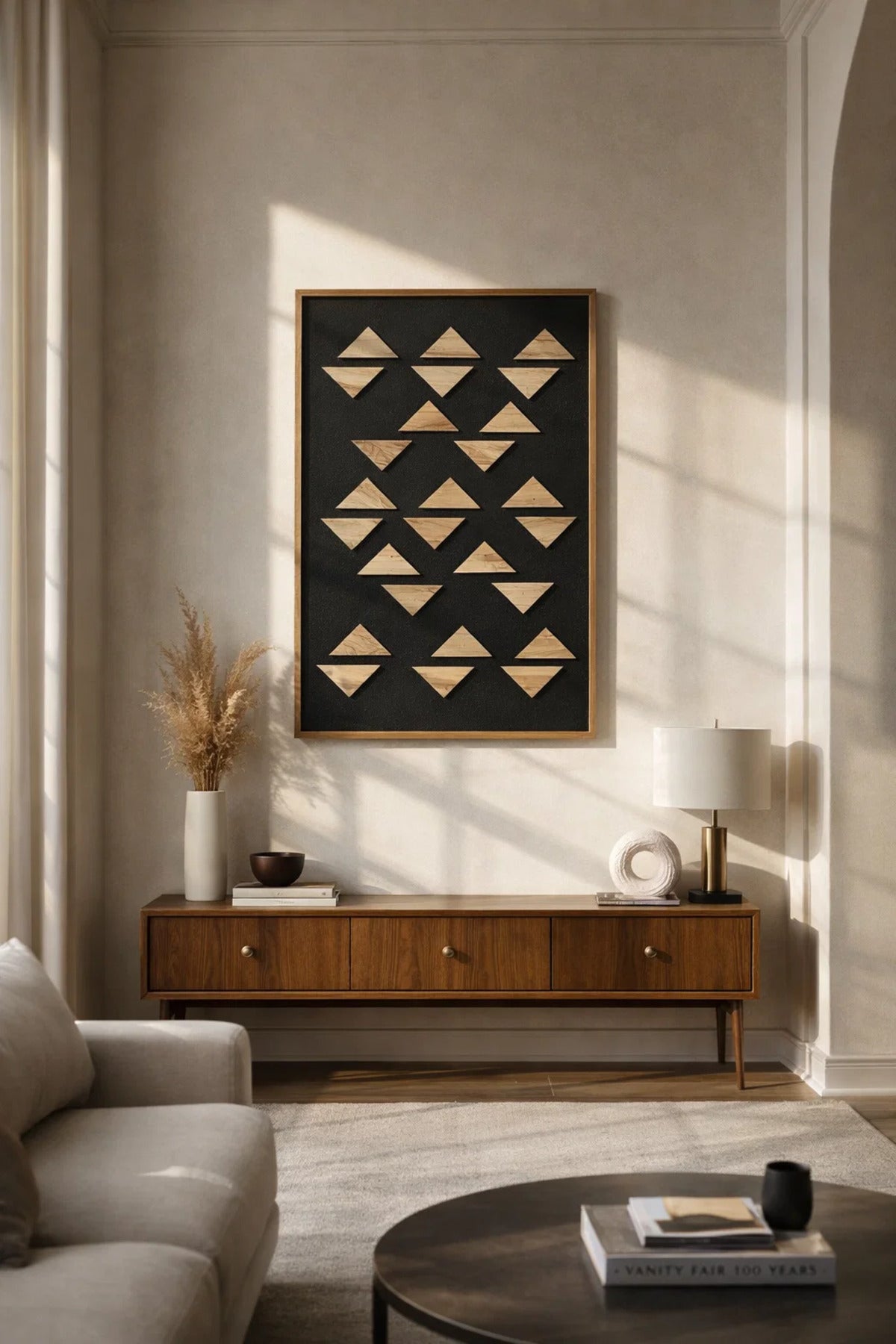 Large Modern Geometric Wood Wall Art Panel Black & Brown Design for Living Room Decor 120x80