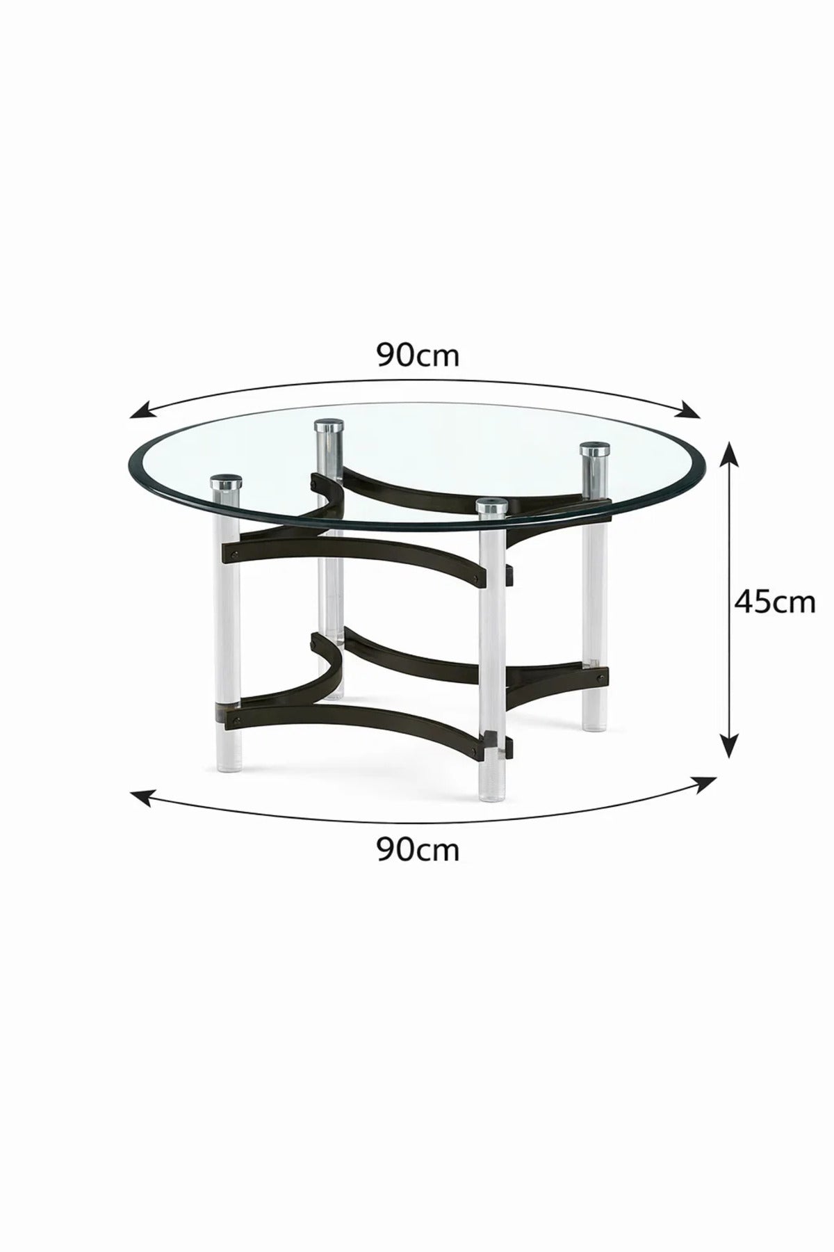 Modern Round Glass Center Table with Black Acrylic Frame for Stylish Living Room Decor 90cm