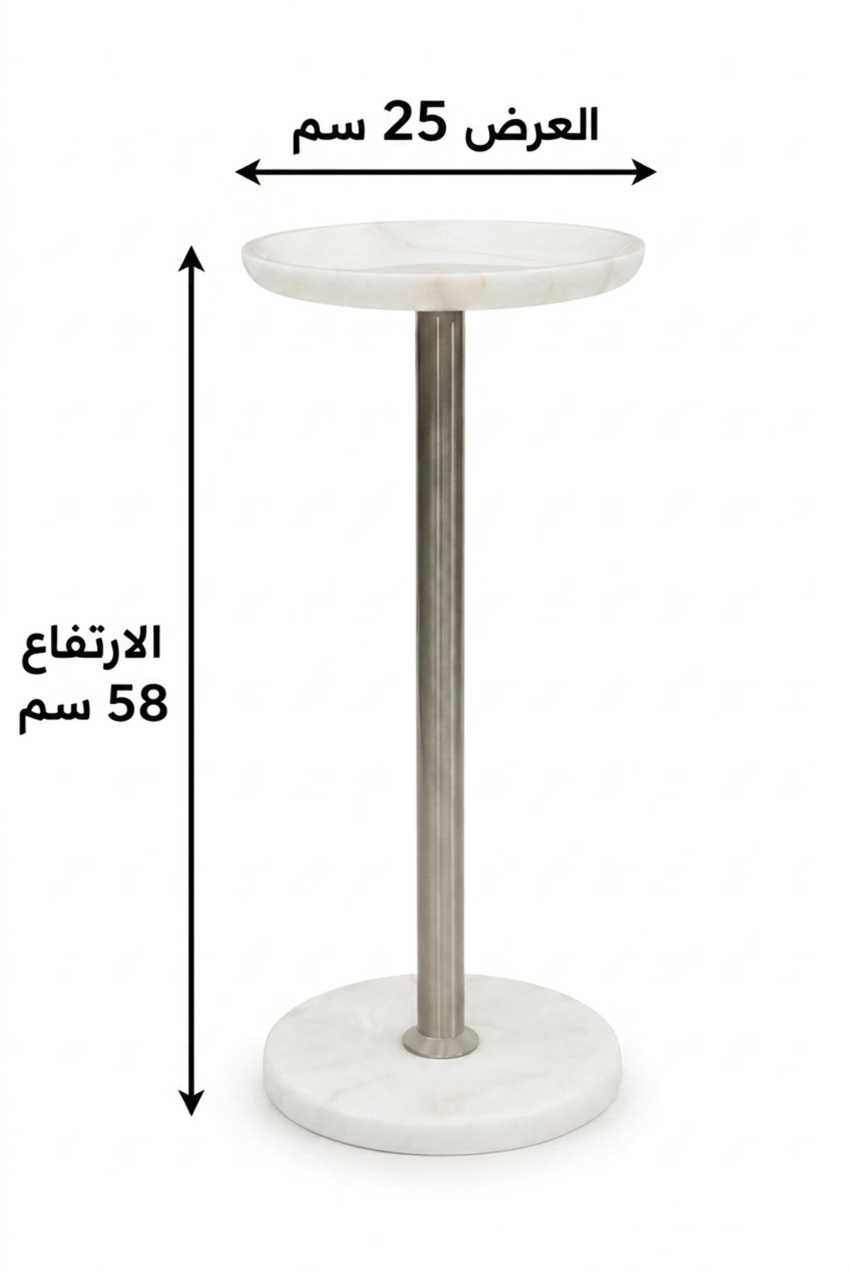 Modern Marble Side Table Round End Table Accent Table for Living Room Bedroom White Silver