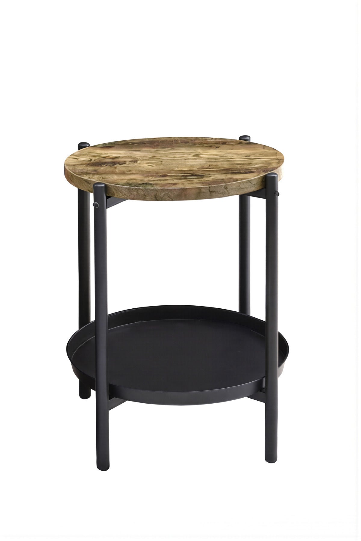 Modern Brown Side Table √ê Round Coffee Table with Black Storage Shelf 40_40_55 cm