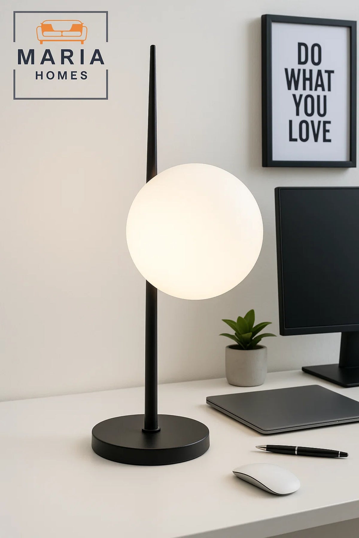 Minimalist Globe Table Lamp with Matte Black Stand