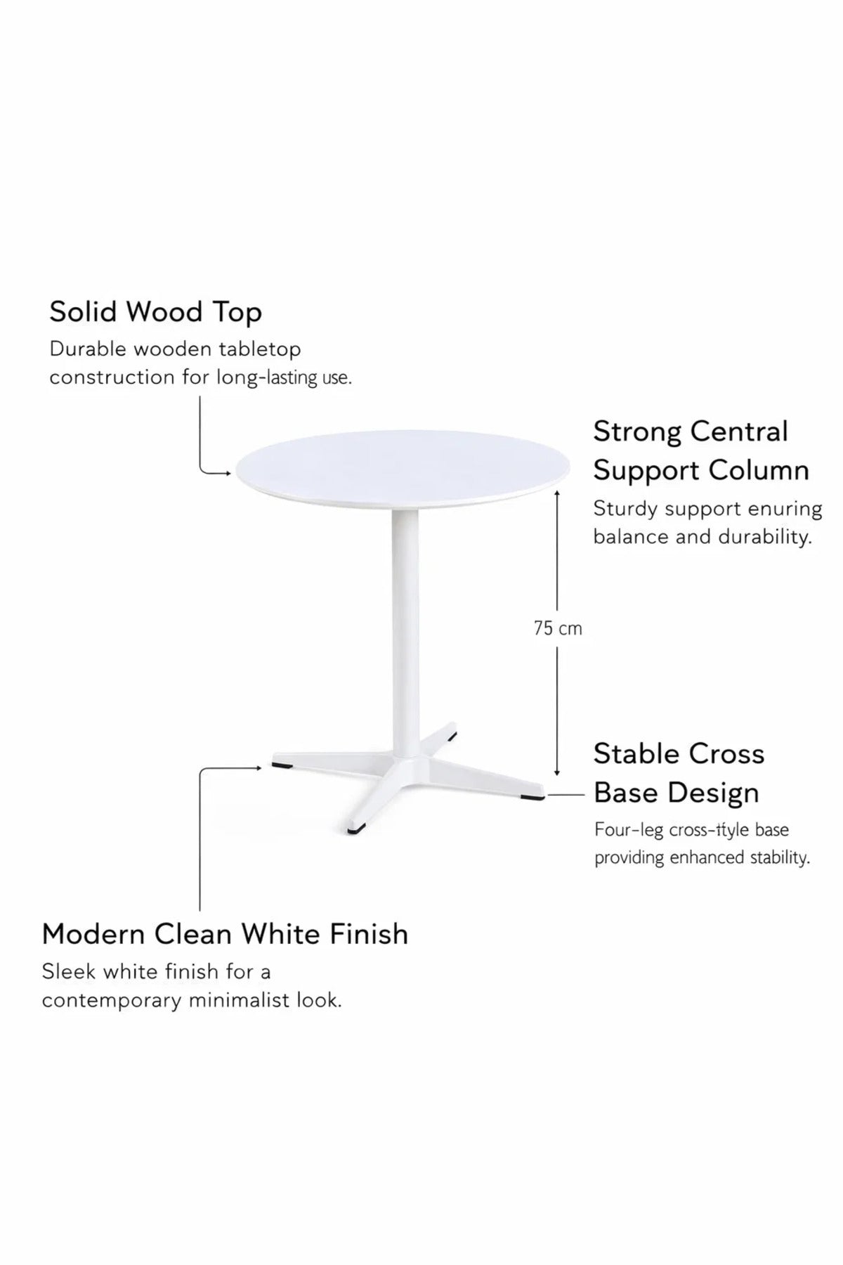 White Round Bistro Table 70cm Wooden Top Metal Leg for Modern Kitchen Office Cafe Interiors