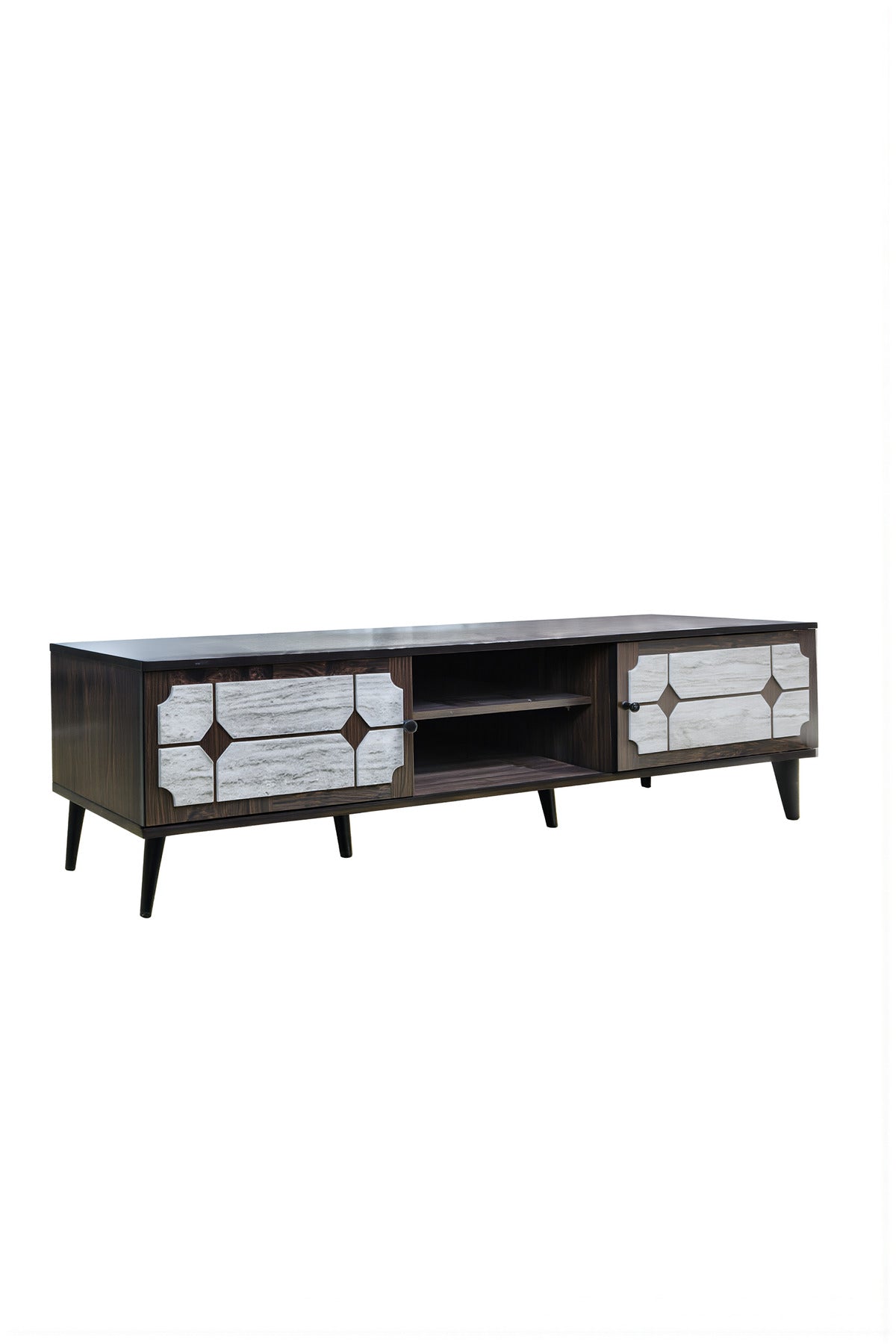 Elegant Media Console Unit TV Stand with Open Shelves and Cabinet Storage for Modern Homes 200cm
