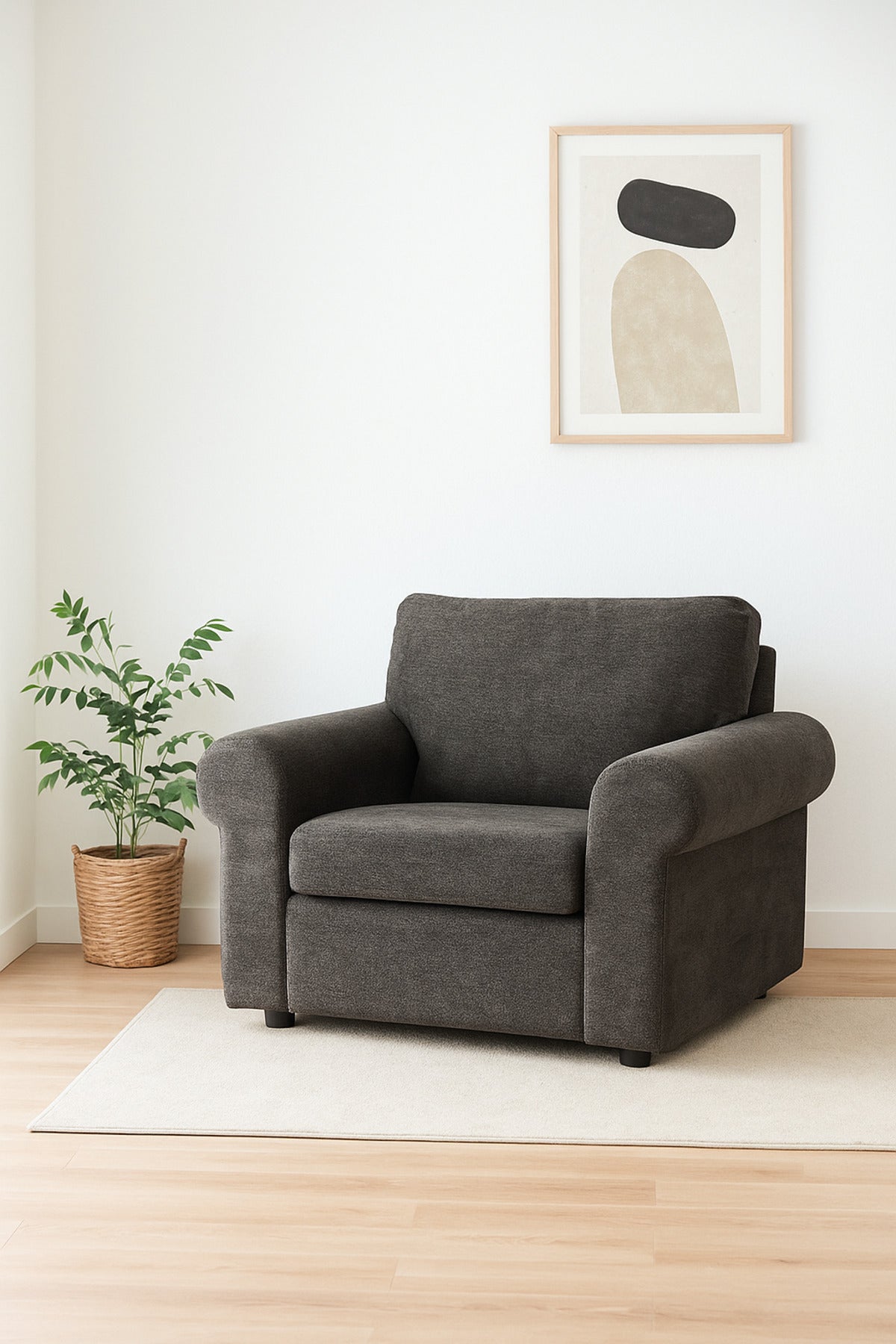 Dark Gray Fabric Lounge Chair Ð Comfortable Single Seater Armchair for Living Room, Bedroom & Office
