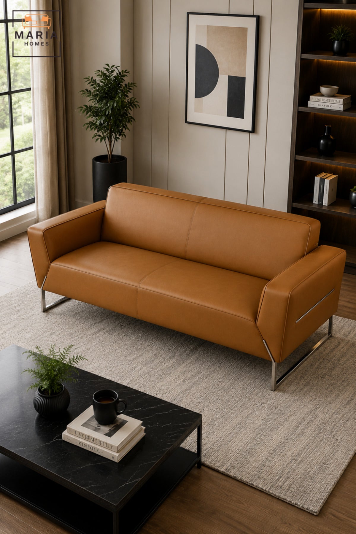 Modern 3 Seater Upholstered Sofa with Padded Armrests | Contemporary Couch for Living Room, Office, Reception, Lounge & Waiting Area