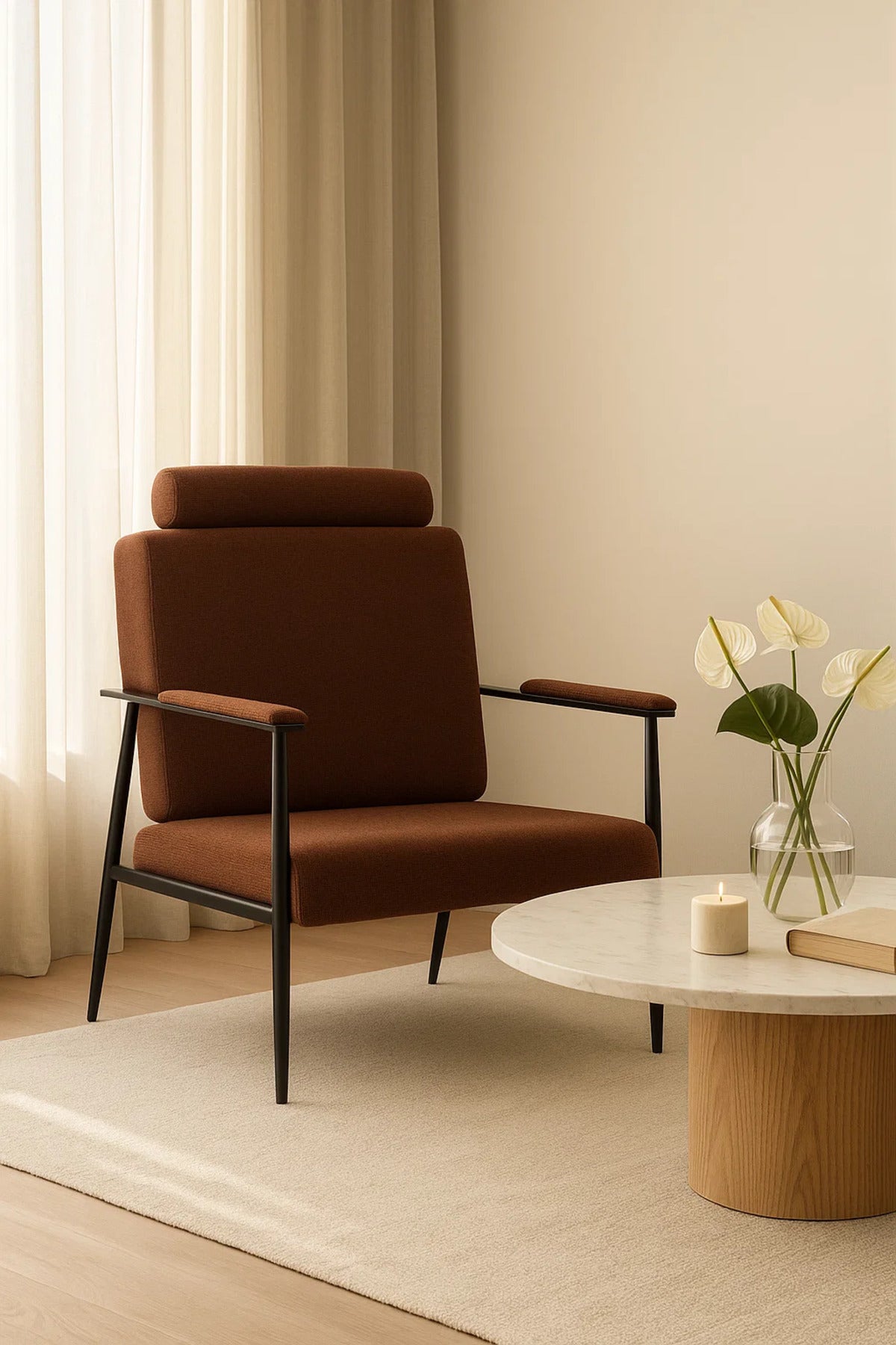 Luxury Coffee Lounge Chair with Headrest for Living Room Office, Modern Premium Comfortable Armchair