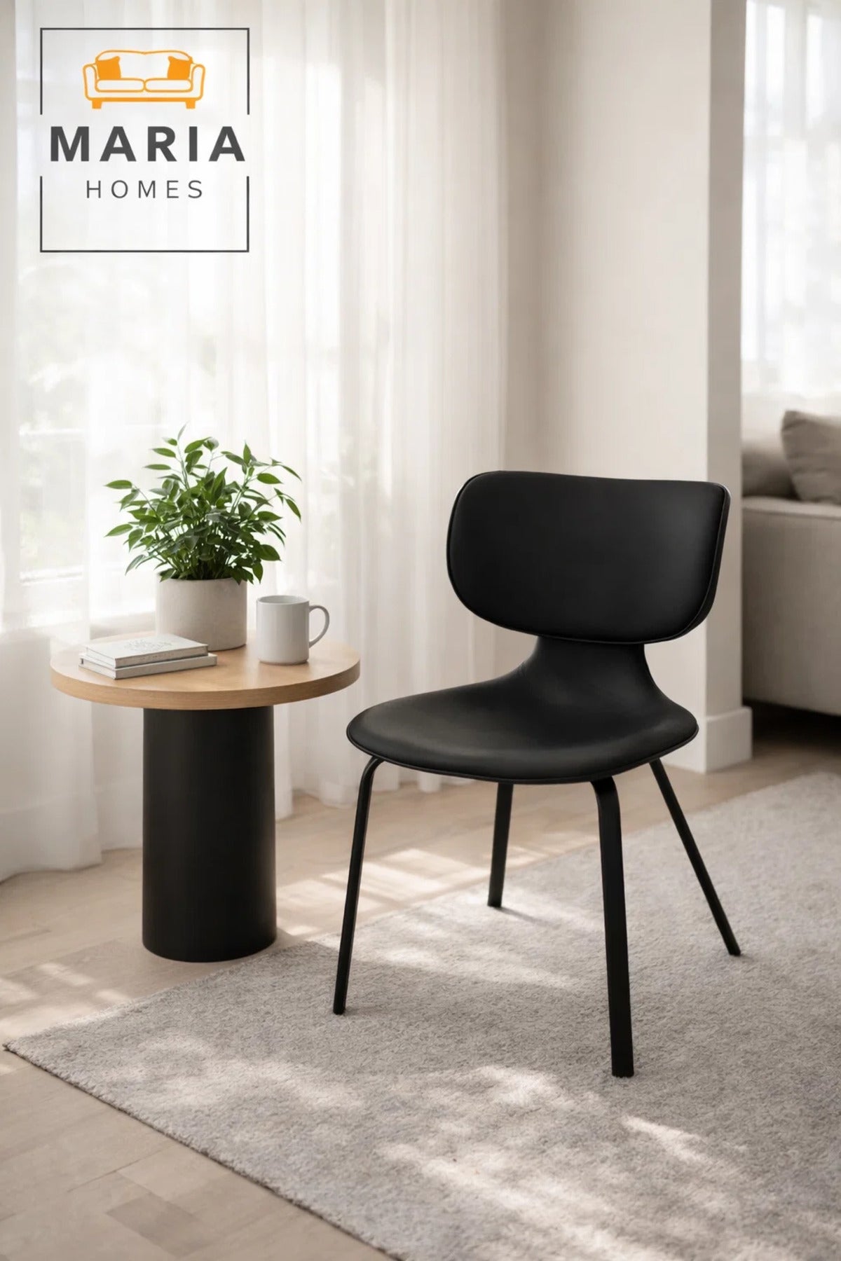 Black Dining Chair, Modern Comfortable Chair, Sturdy Metal Frame Chair