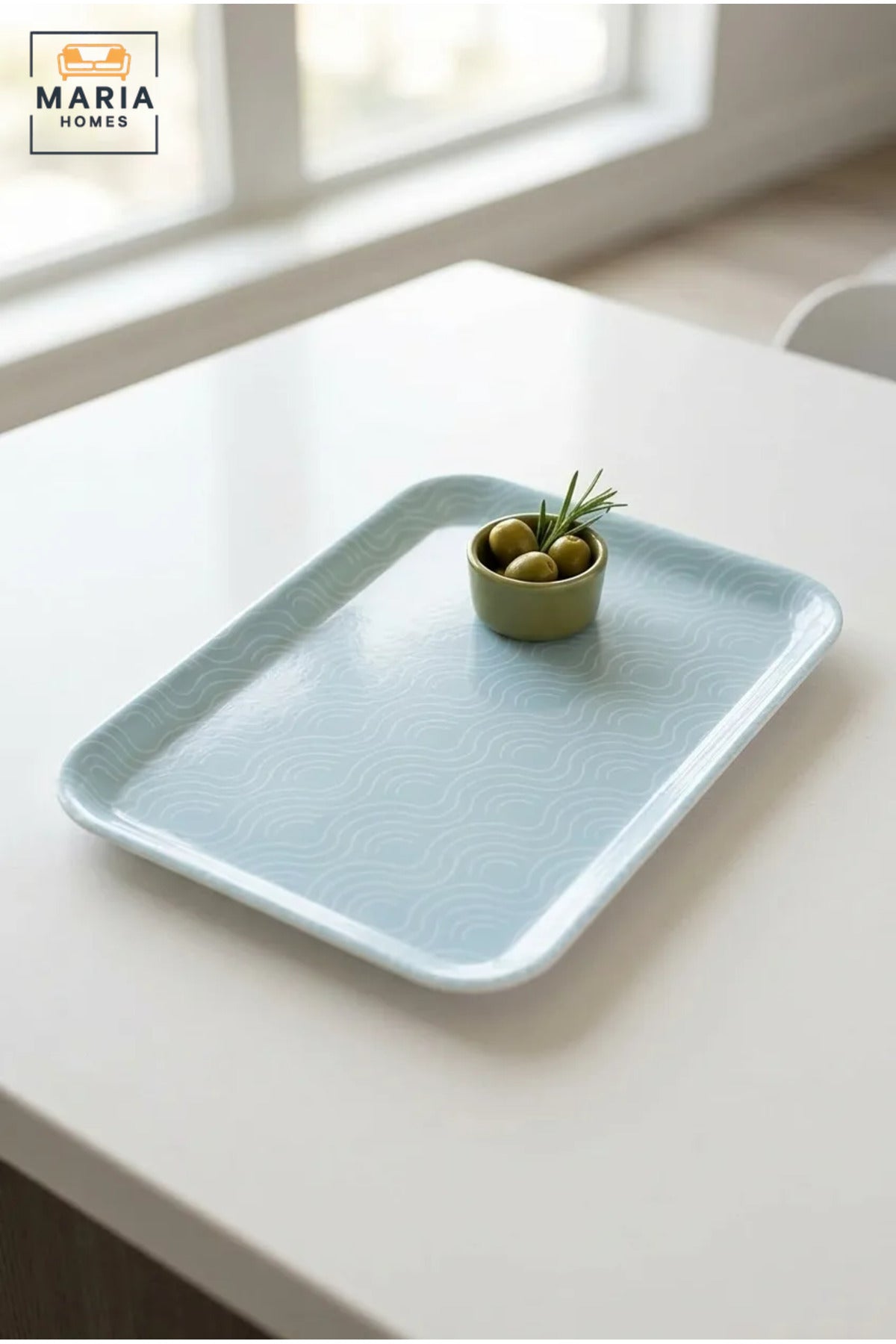 Rectangular Serving Tray with Wavy Pattern, Raised Edges and Rounded Corners, Multipurpose Food Tray for Kitchen, Dining, Café and Restaurant