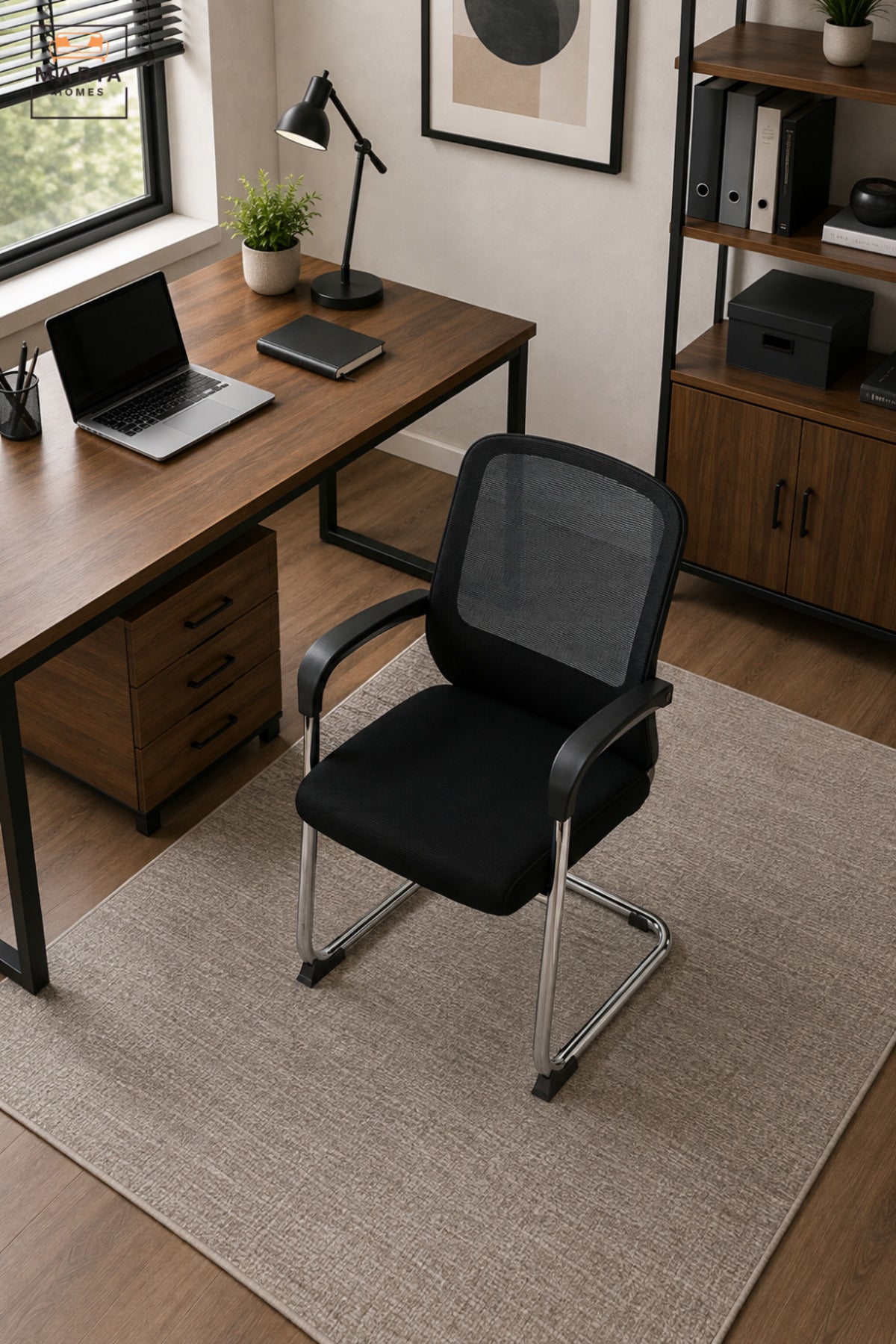 Modern Black Mesh Visitor Office Chair with Padded Seat, Armrests & Chrome Cantilever Base, Contemporary Guest Chair for Meeting Room Reception